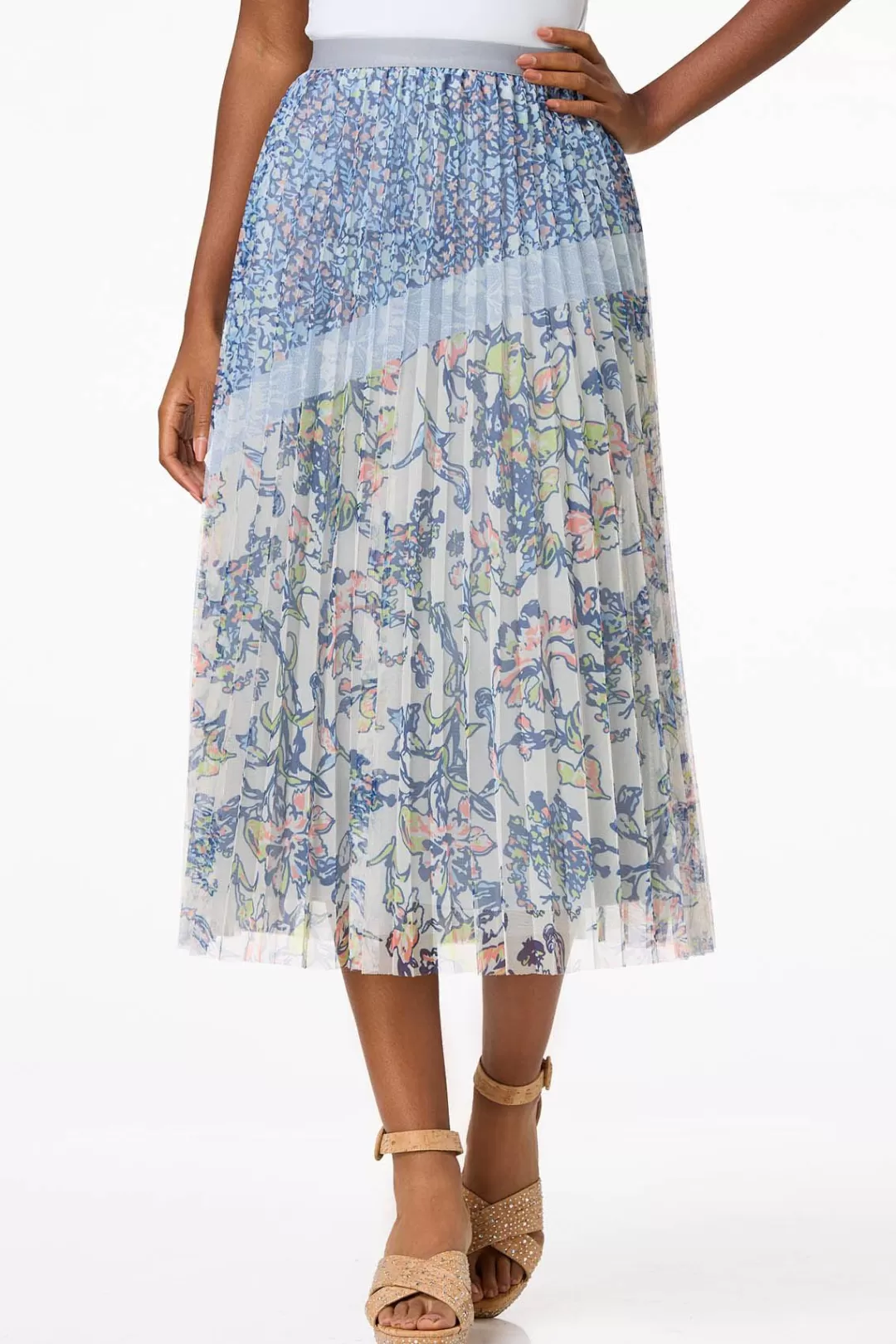 Cato Skirts | Floral Pleated Mesh Skirt