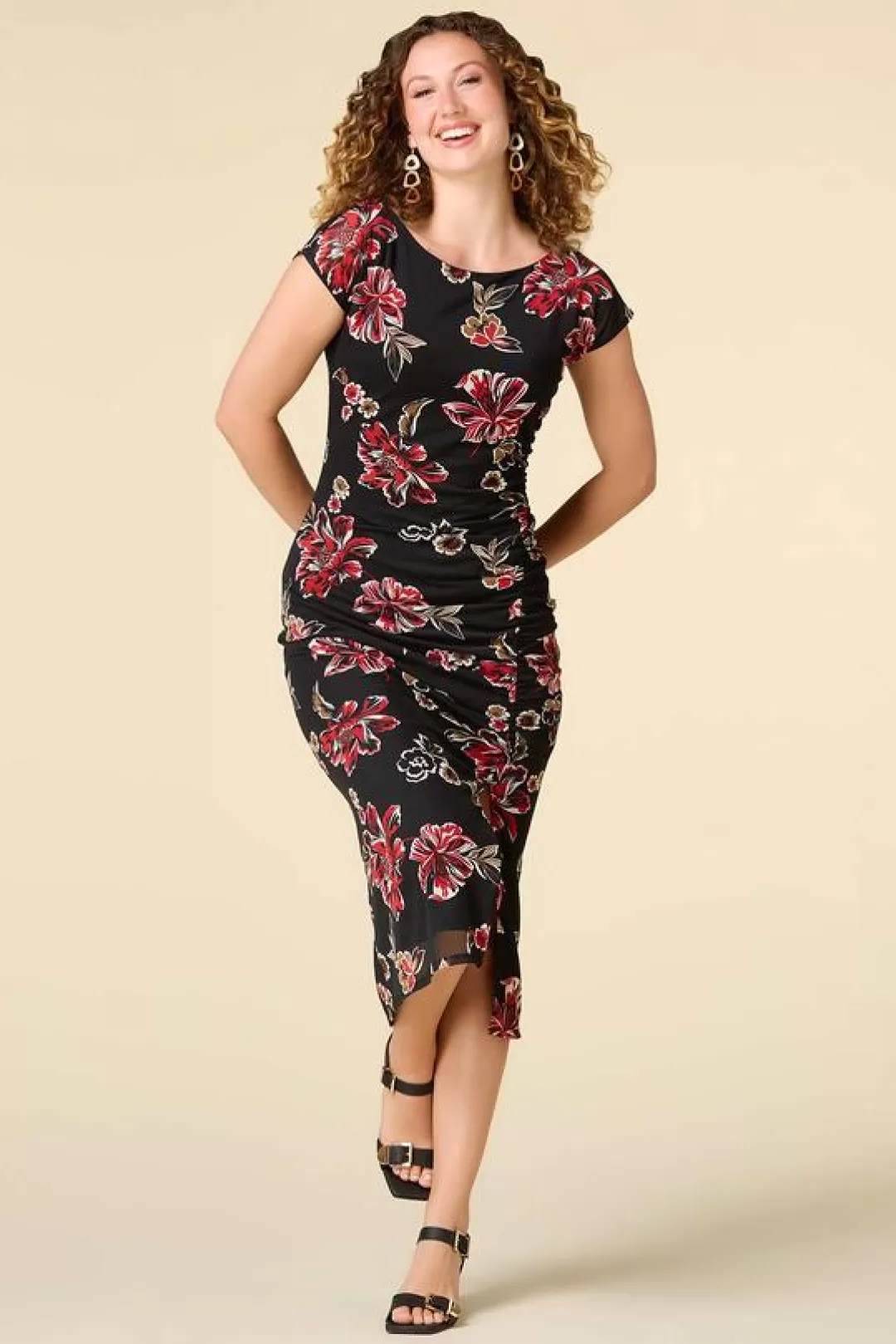 Cato Dresses | Floral Ruched Midi Dress