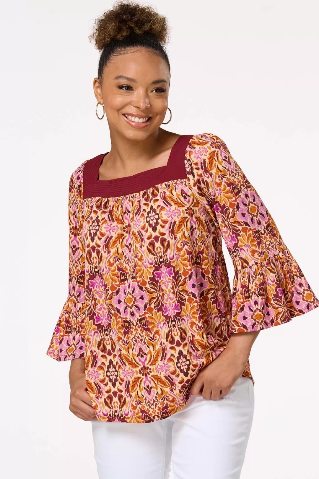 Cato Tops | Floral Ruffled Sleeve Top