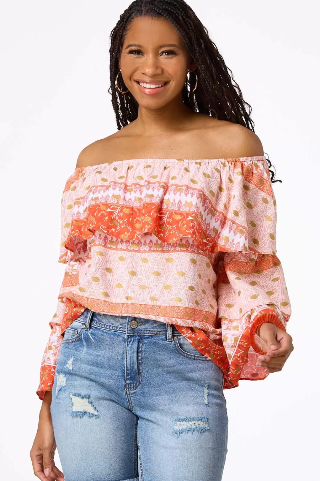 Cato Tops | Flounced Off Shoulder Top