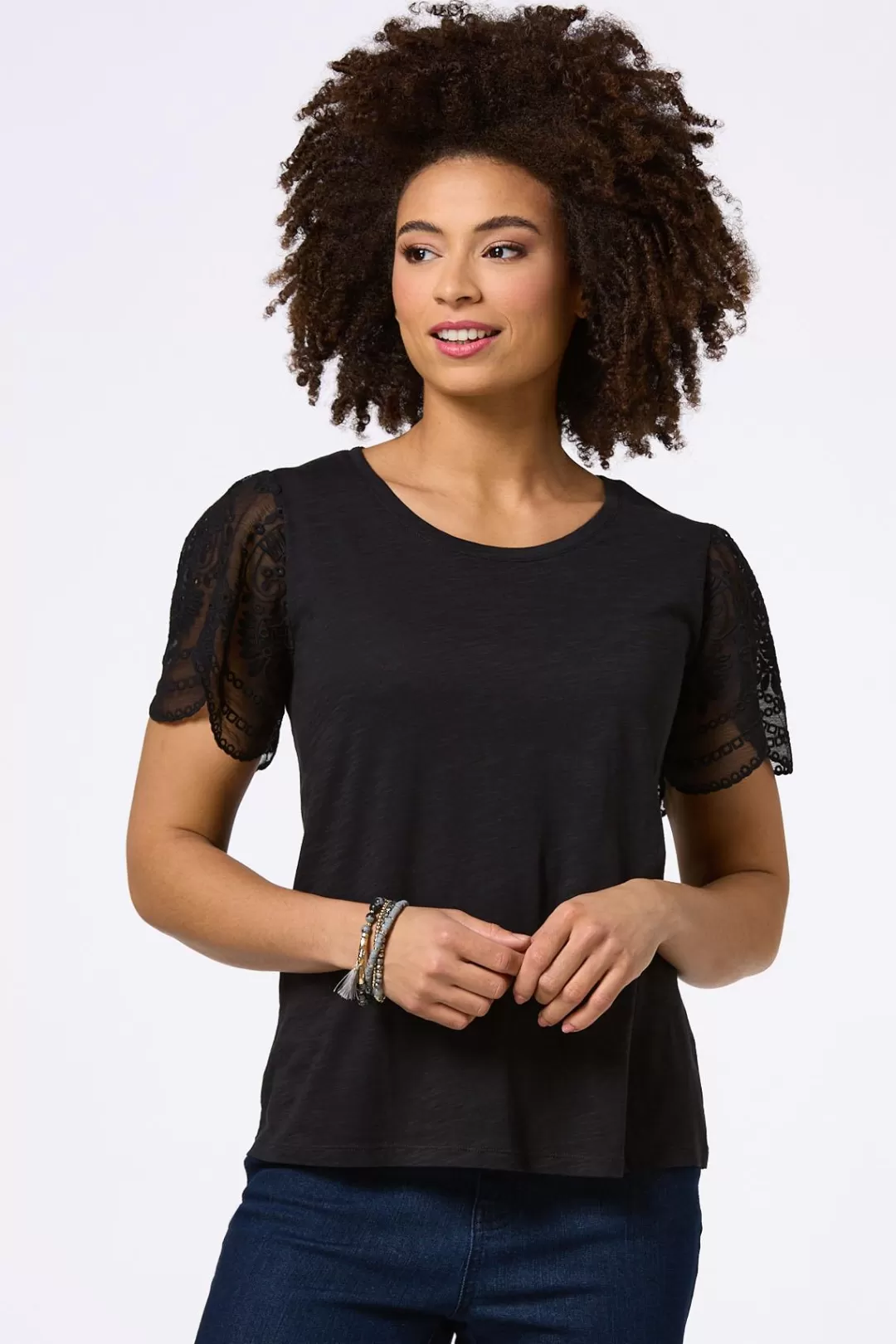 Cato Tops | Flutter Eyelet Sleeve Top