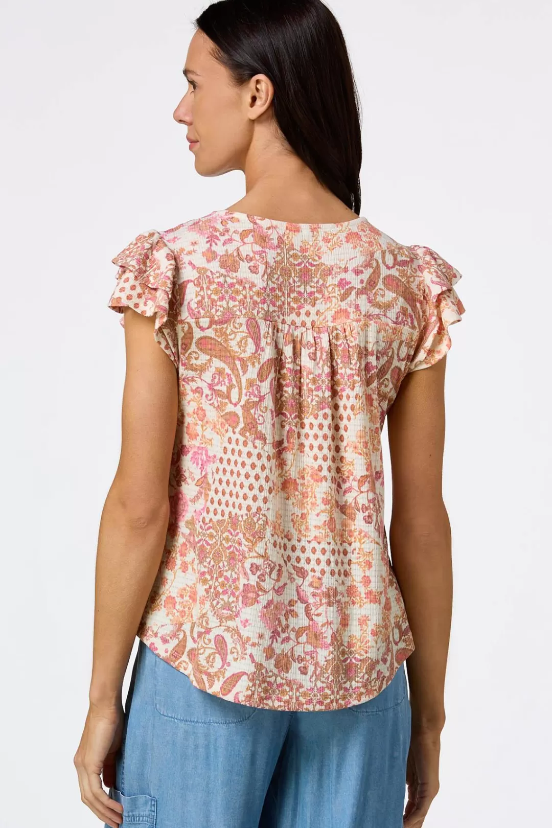 Cato Tops | Flutter Floral Lace Trim Top