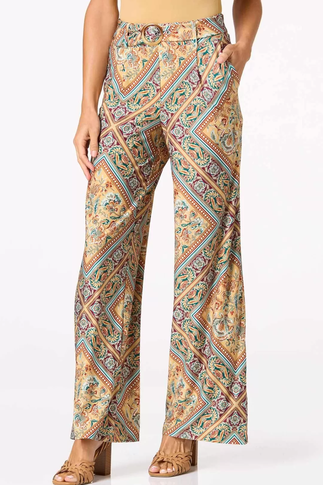 Cato Pants | Framed Floral Wide Leg Pants