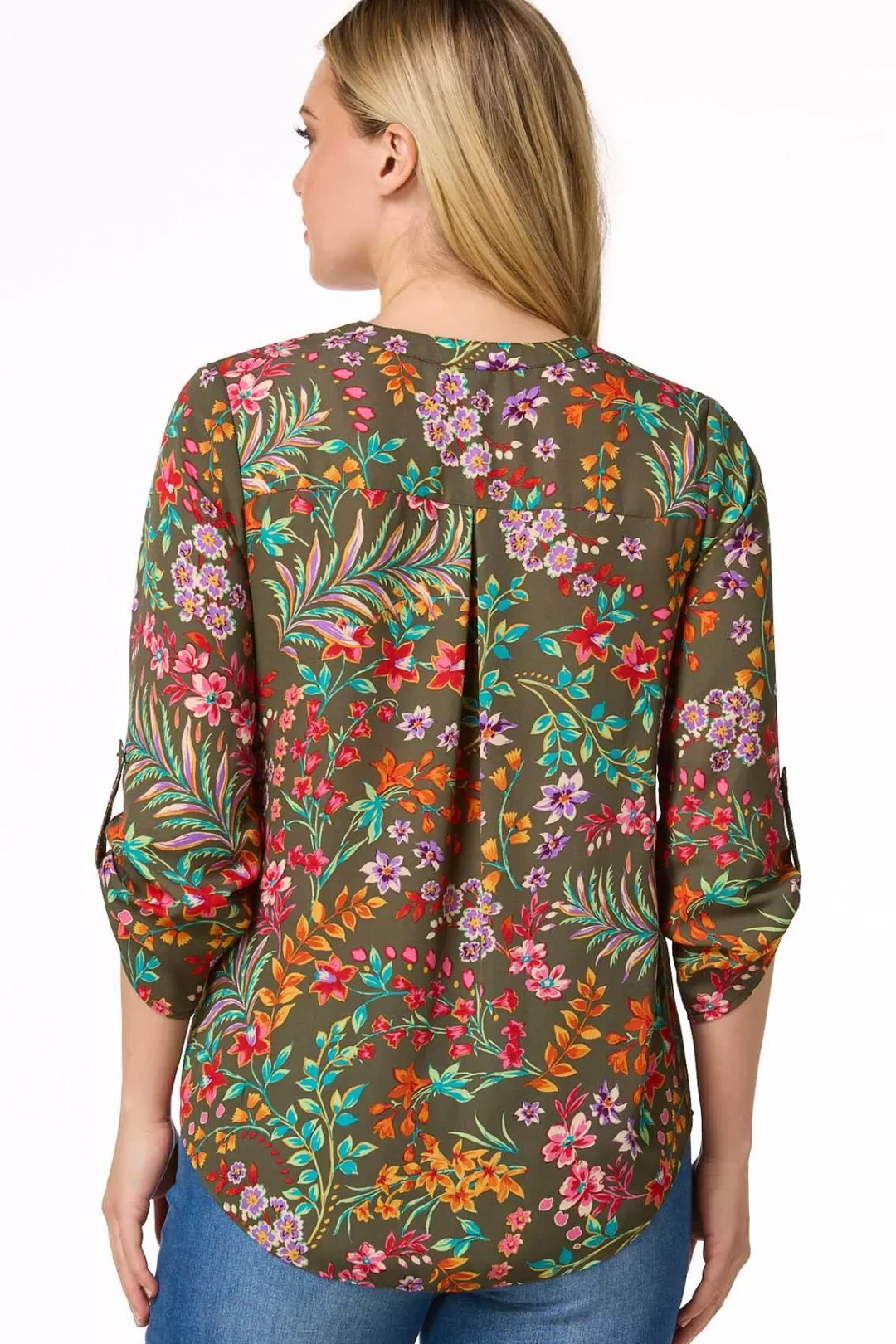 Cato Tops | Garden Floral Zip Front Top