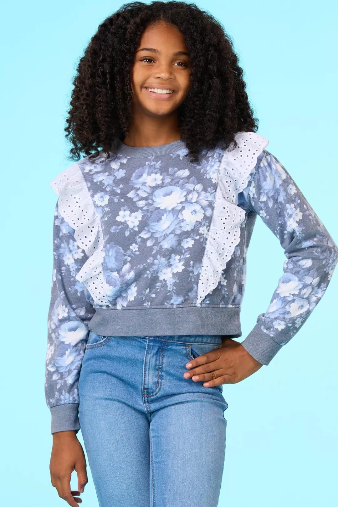 Cato Tops & Jackets | Girls Floral Eyelet Trim Sweatshirt