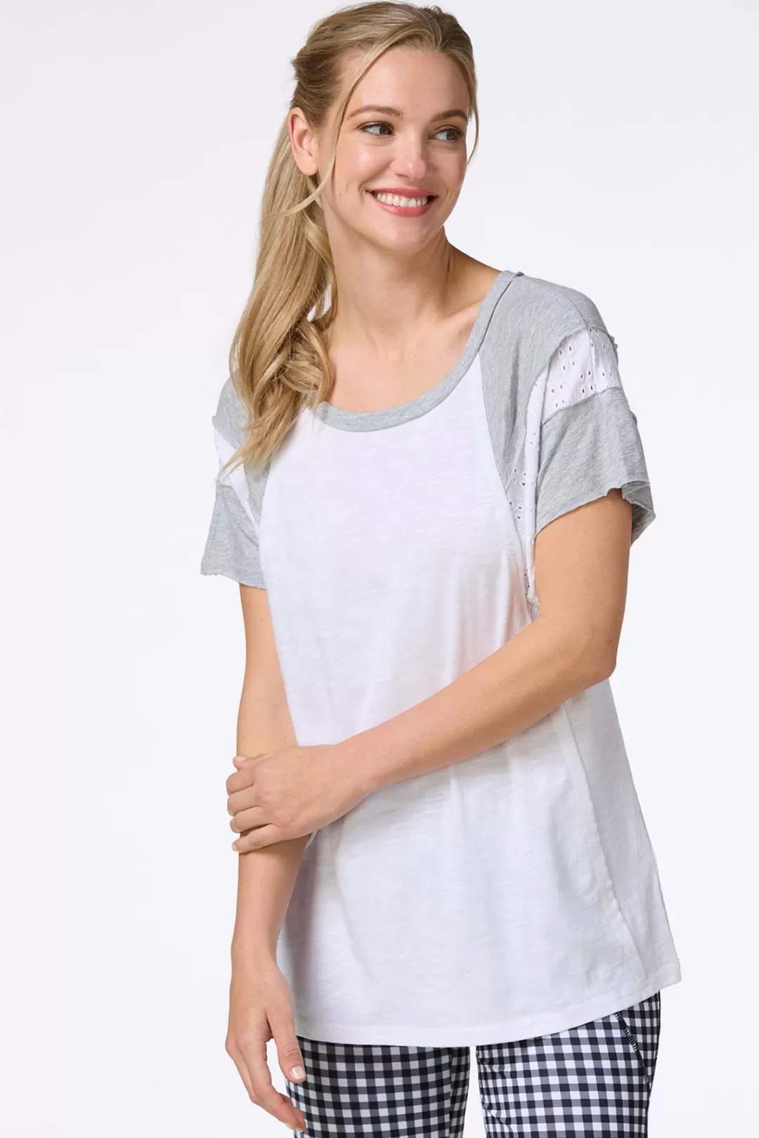 Cato Athleisure | Tops | Gray Panel Eyelet Tunic