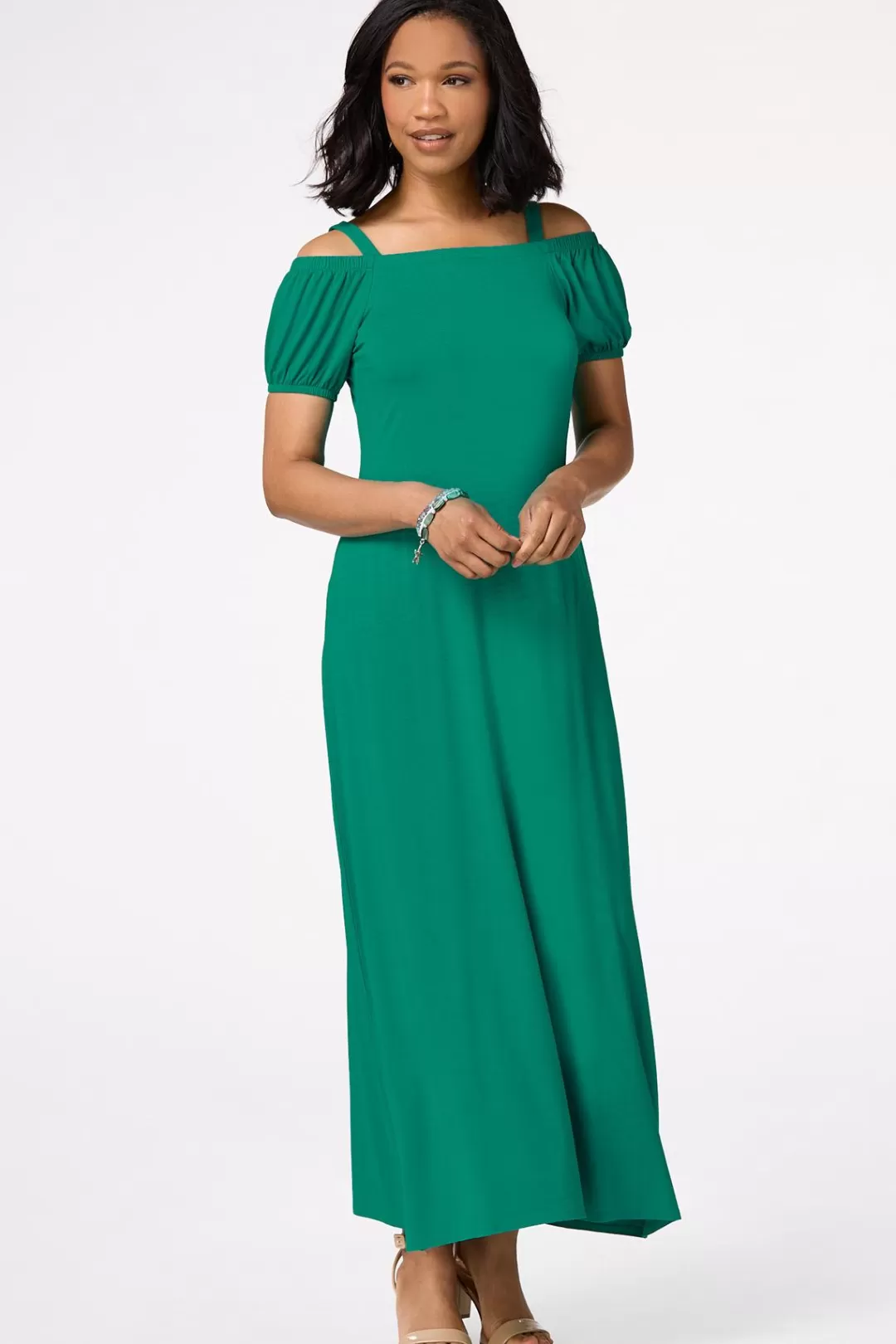 Cato Dresses | Green Cold Shoulder Maxi Dress