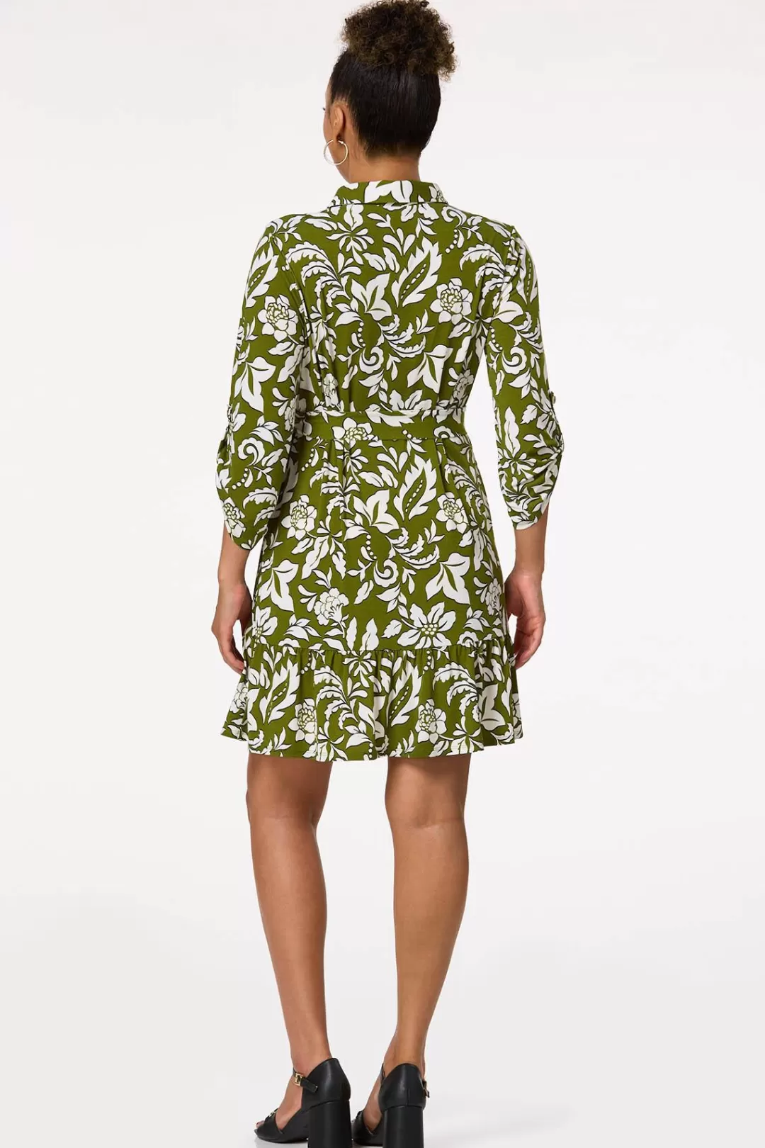 Cato Dresses | Green Floral Shirt Dress