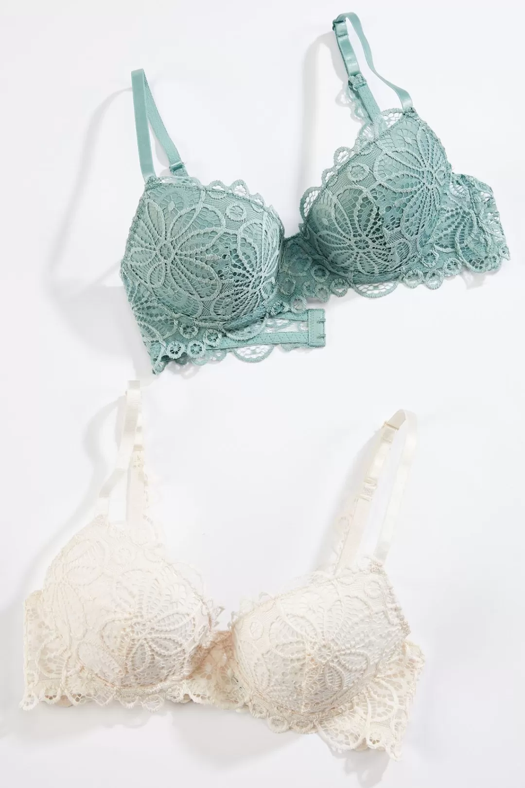 Cato Intimates | Green Ivory Lace Bra Set