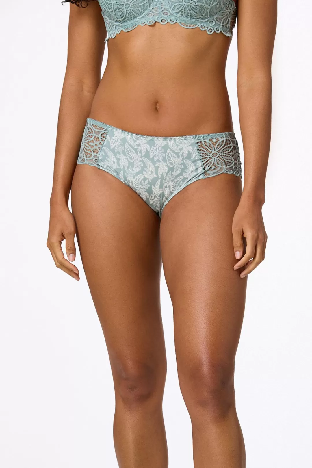 Cato Intimates | Green Ivory Lace Panel Panty Set