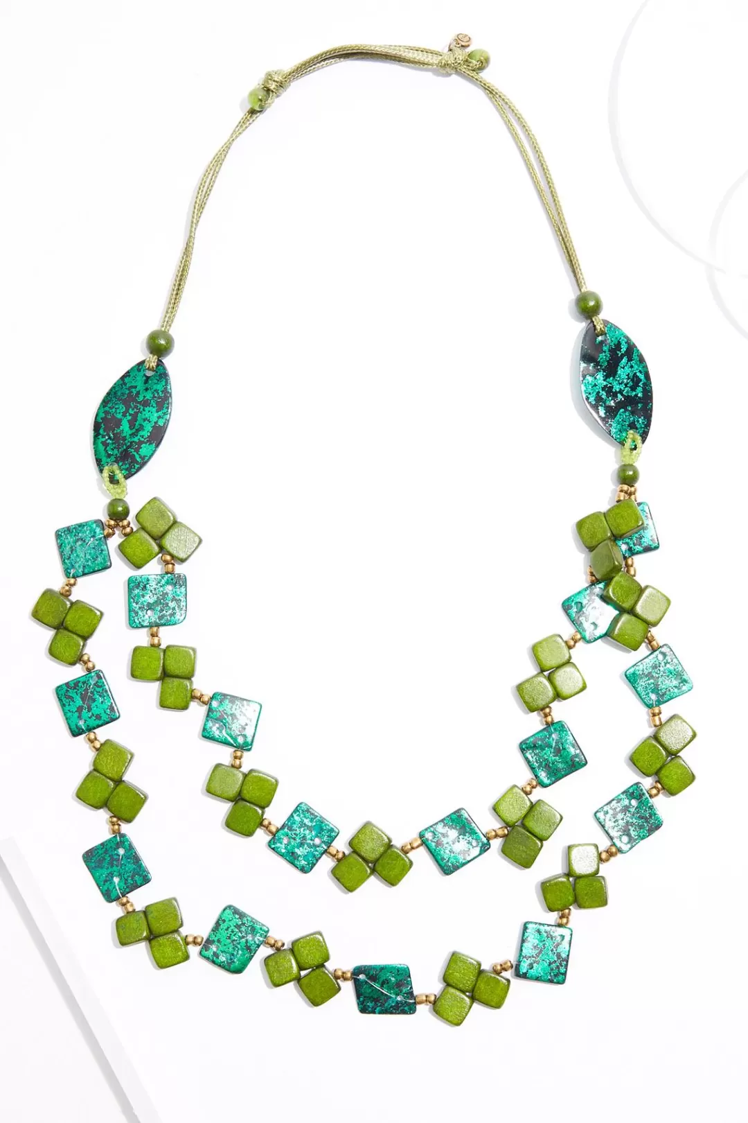 Cato Necklaces | Green Mix Layered Adjustable Necklace