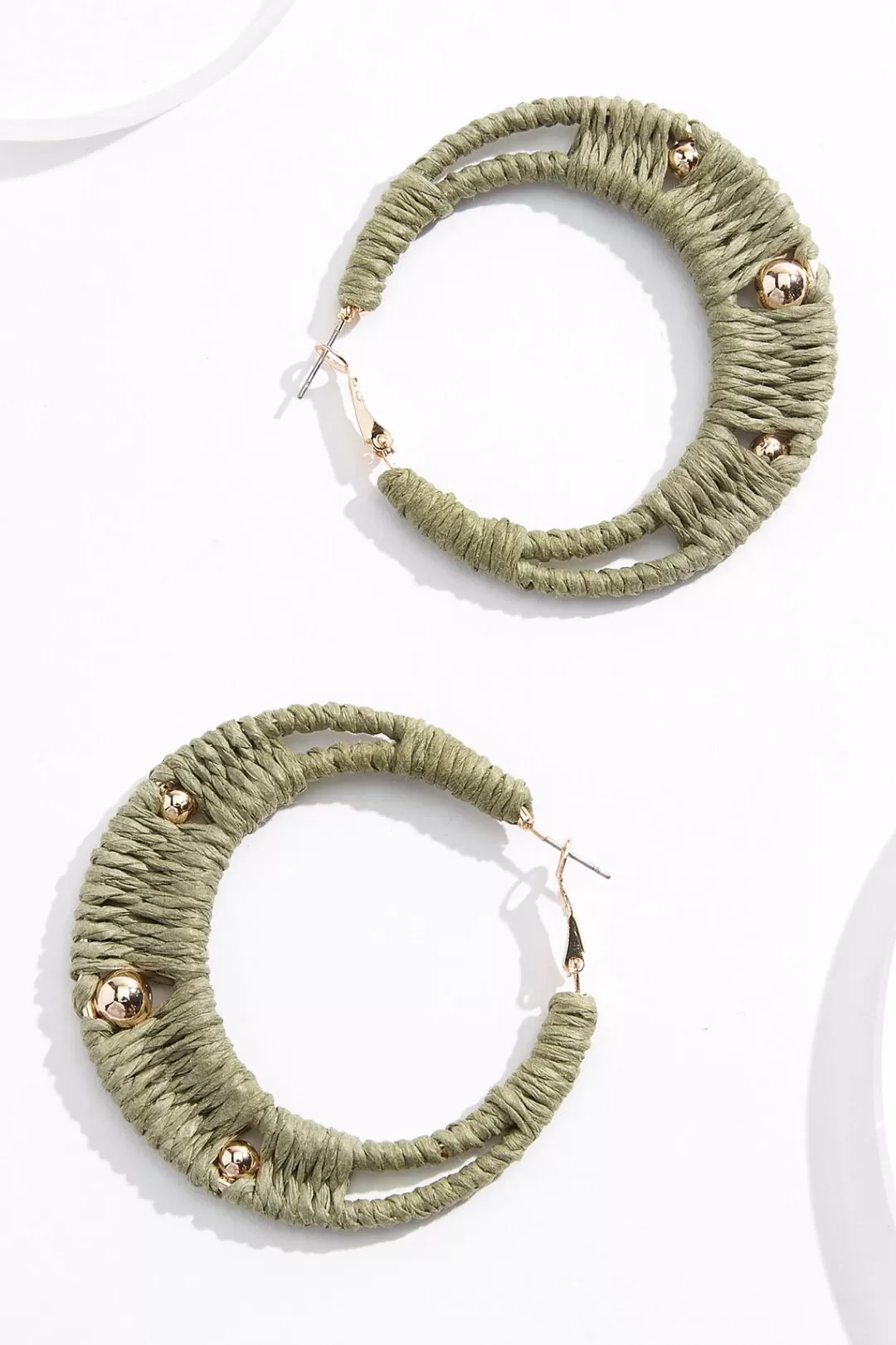 Cato Earrings | Green Raffia Wrapped Hoop Earrings