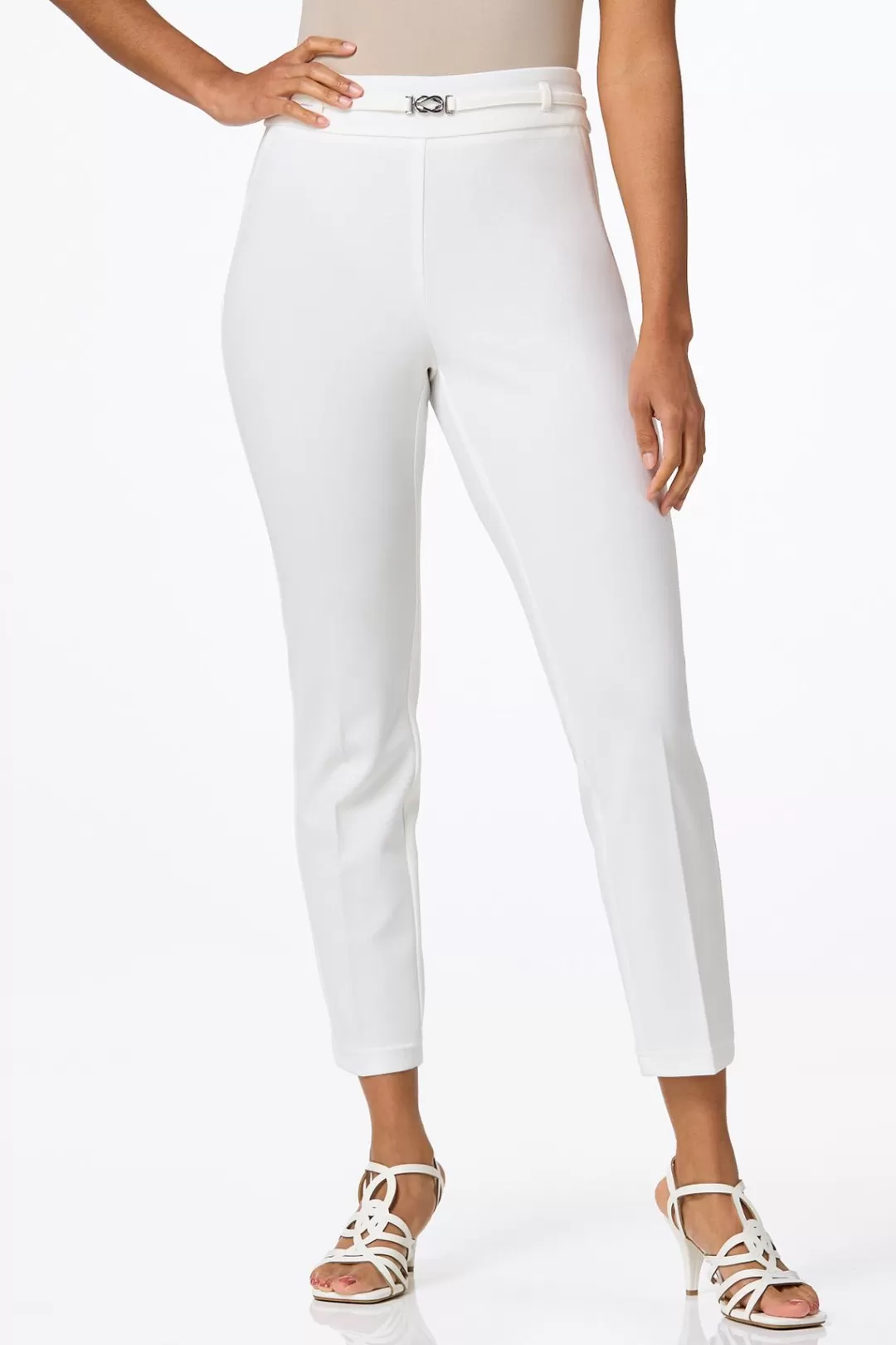 Cato Pants | Ivory Belted Ankle Pants