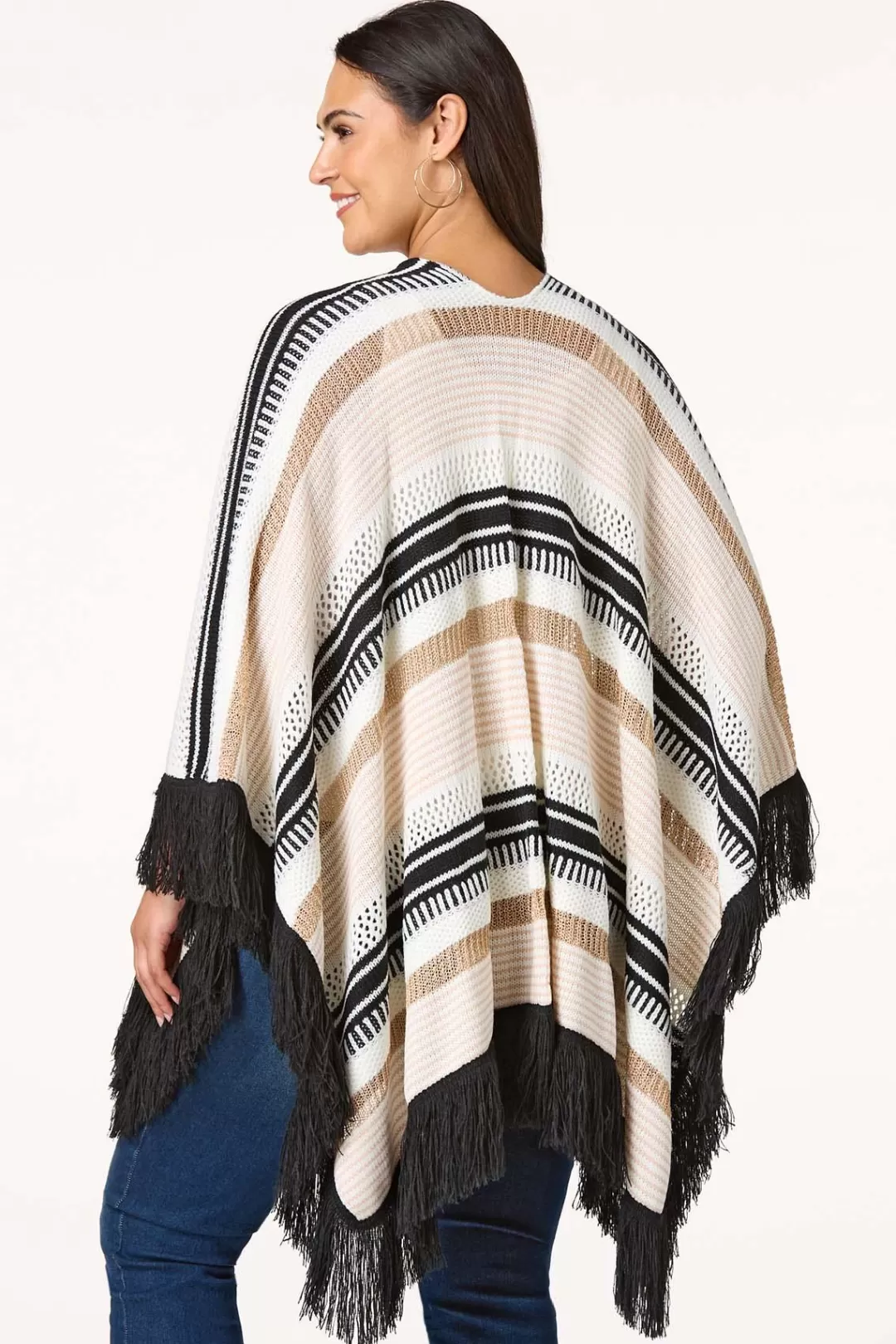 Cato Cold Weather | Knit Stripe Metallic Fringe Wrap