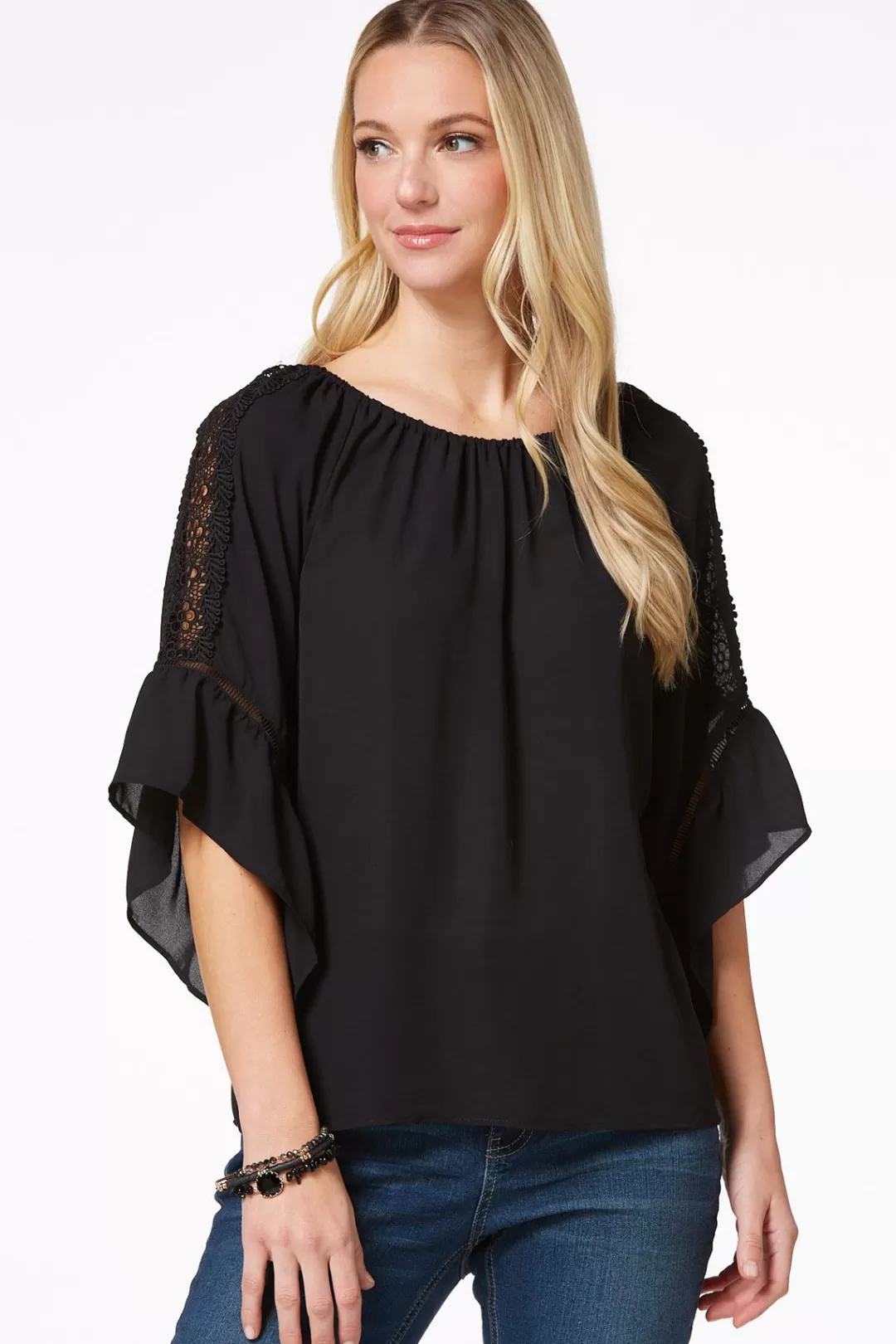 Cato Tops | Lacy Bell Sleeve Top