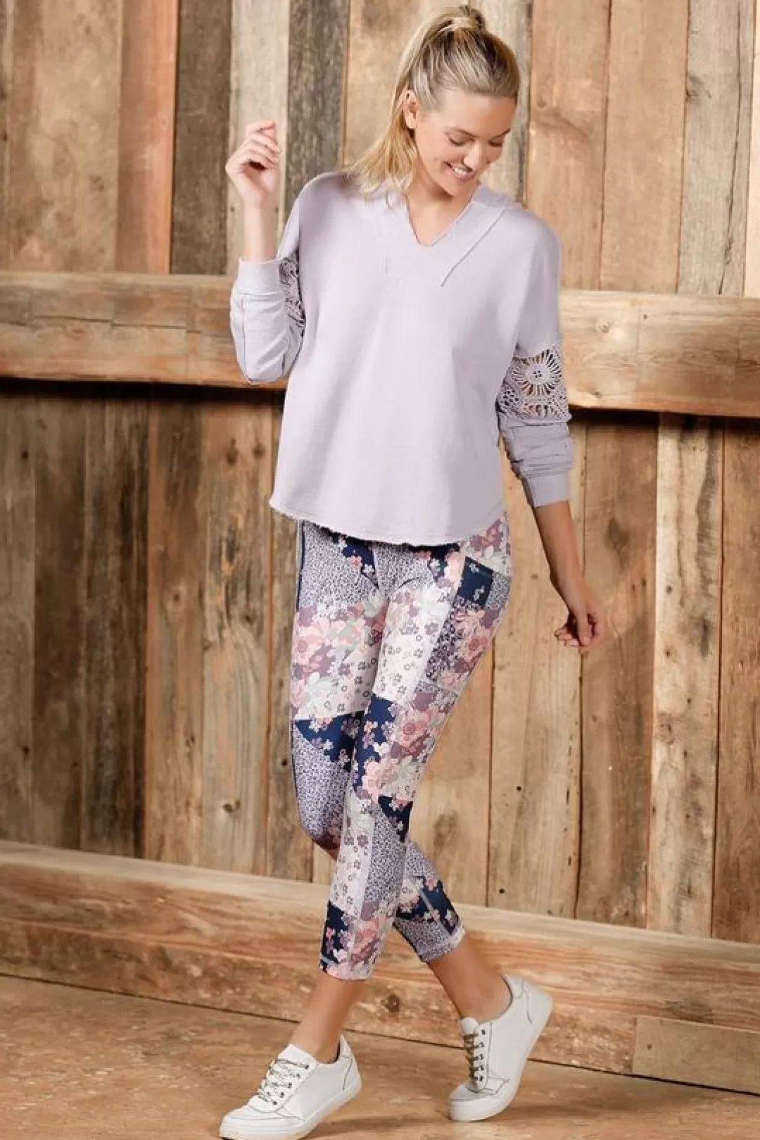 Cato Athleisure | Pants | Lavender Floral Patchwork Leggings