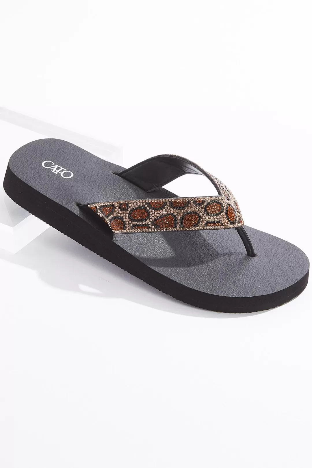 Cato Sandals | Leopard Embellished Thong Sandals