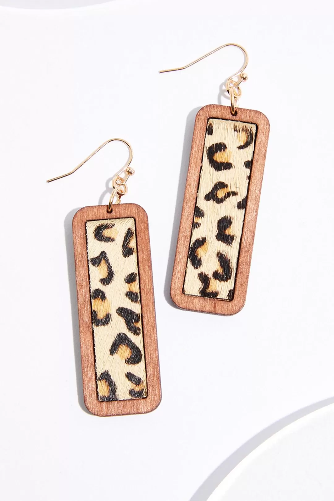 Cato Earrings | Leopard Fur Wood Rectangle Earrings