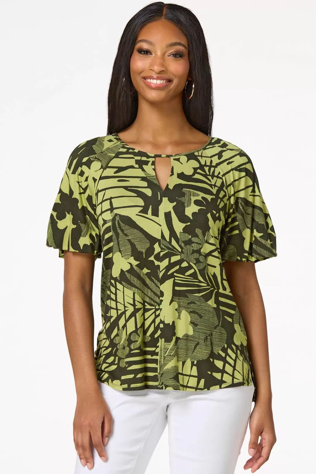 Cato Tops | Lime Palm Leaf Top