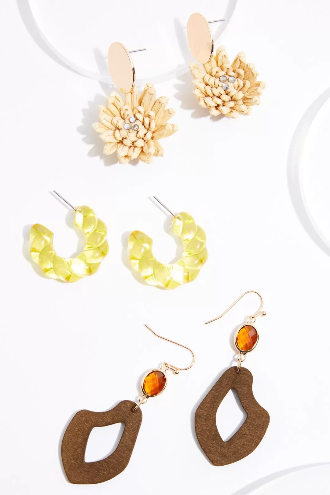 Cato Earrings | Lucite Raffia Wood Earring Set