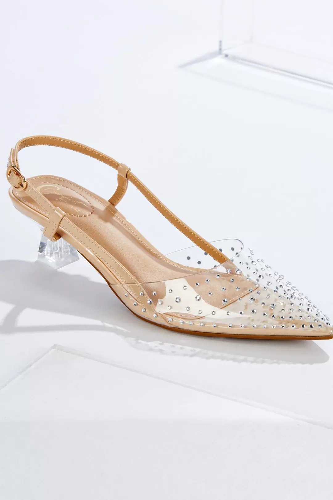 Cato Heels | Lucite Stone Slingback Pumps