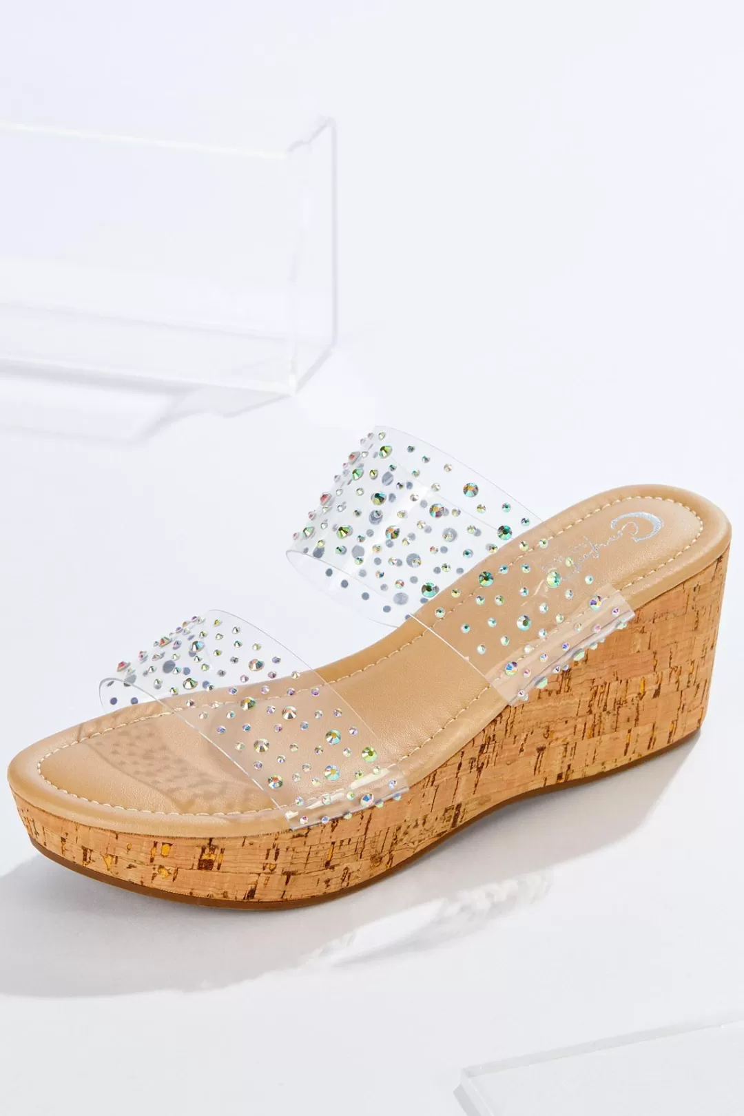 Cato Sandals | Lucite Stone Strap Wedges