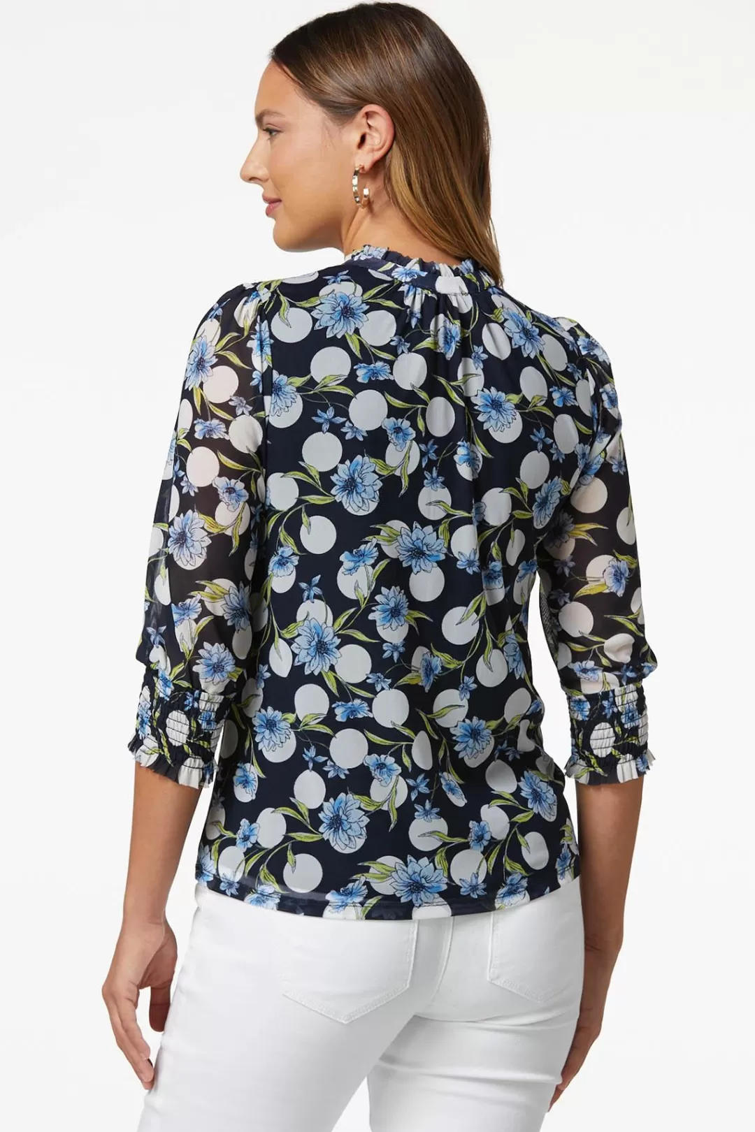 Cato Tops | Mesh Blue Floral Top