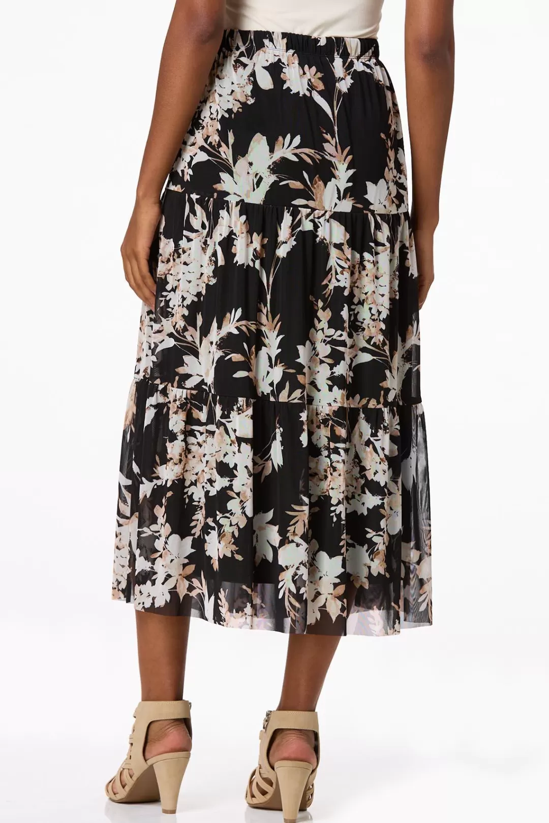 Cato Skirts | Mesh Floral Midi Skirt