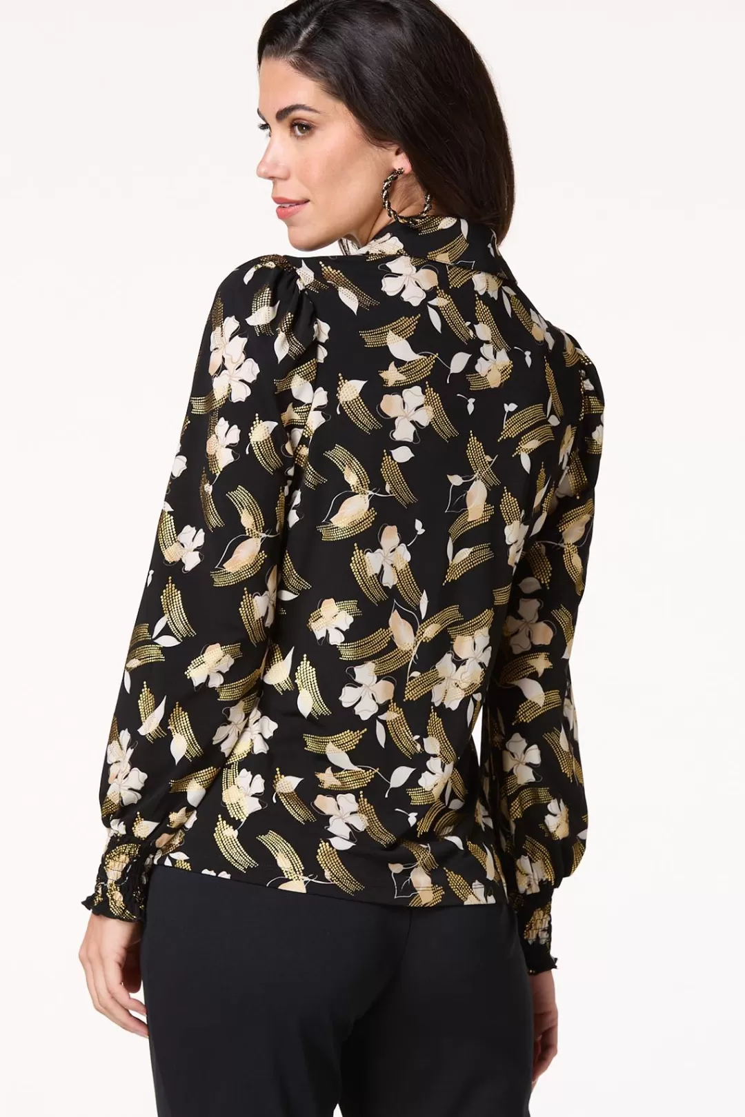 Cato Tops | Metallic Floral Pearl Button Shirt