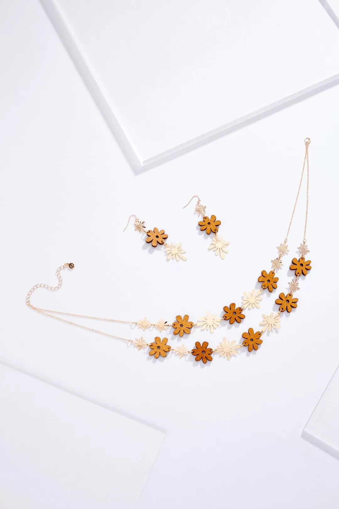 Cato Sets | Necklaces | Mod Wood Flower Necklace Earring Set