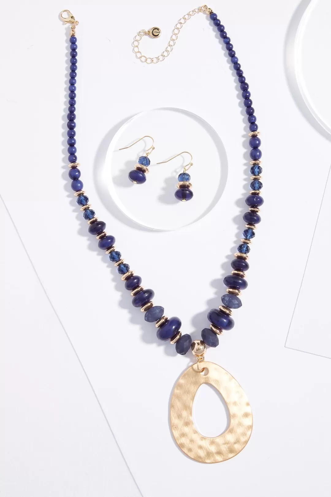 Cato Sets | Necklaces | Navy Bead Ring Pendant Necklace Set