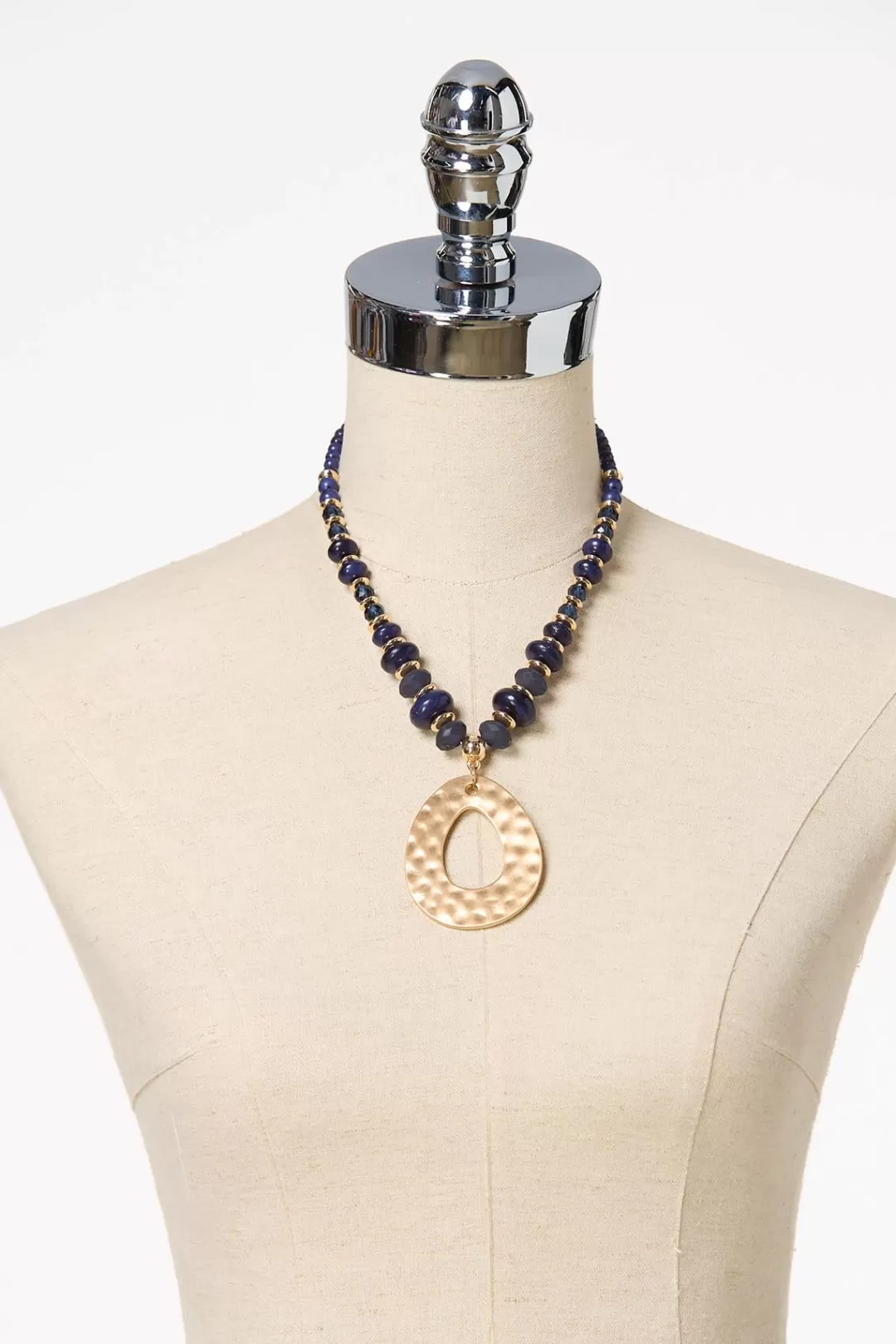 Cato Sets | Necklaces | Navy Bead Ring Pendant Necklace Set