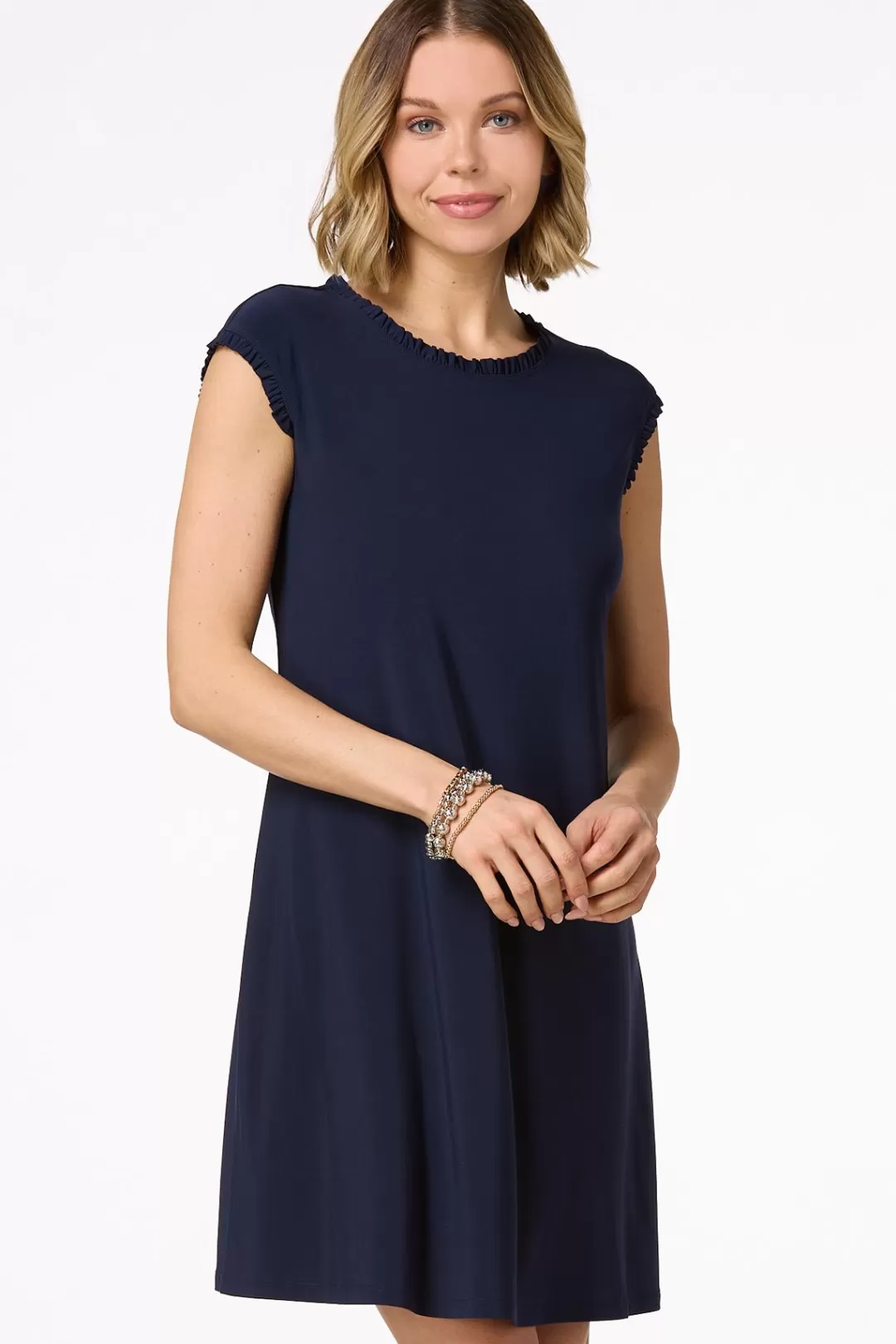 Cato Dresses | Navy Ruffled Trim Dress