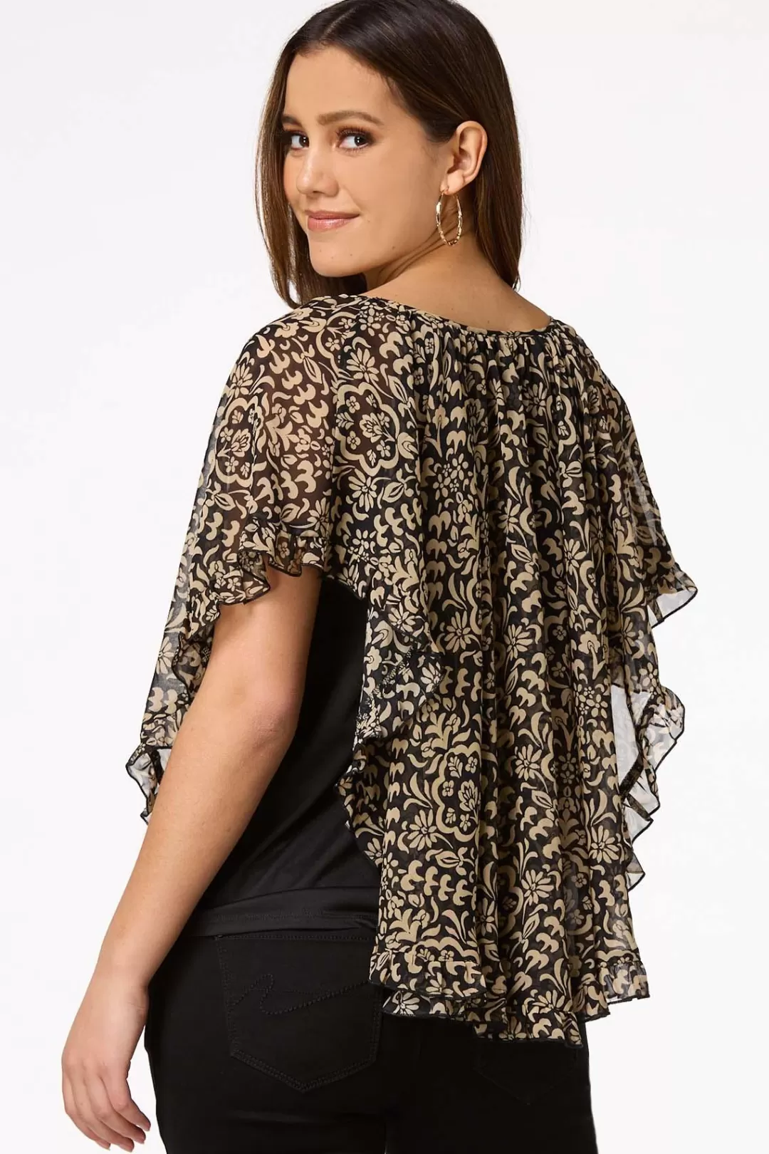 Cato Tops | Neutral Floral Capelet