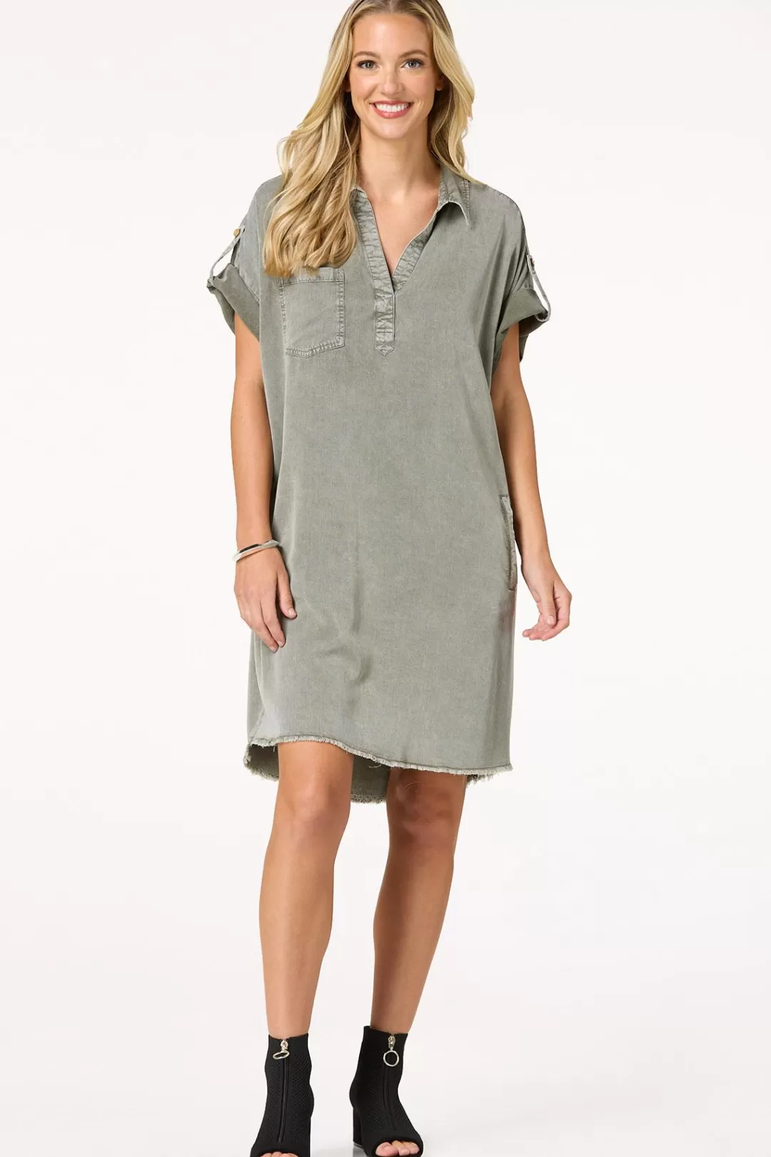 Cato Dresses | Olive Chambray Shift Dress