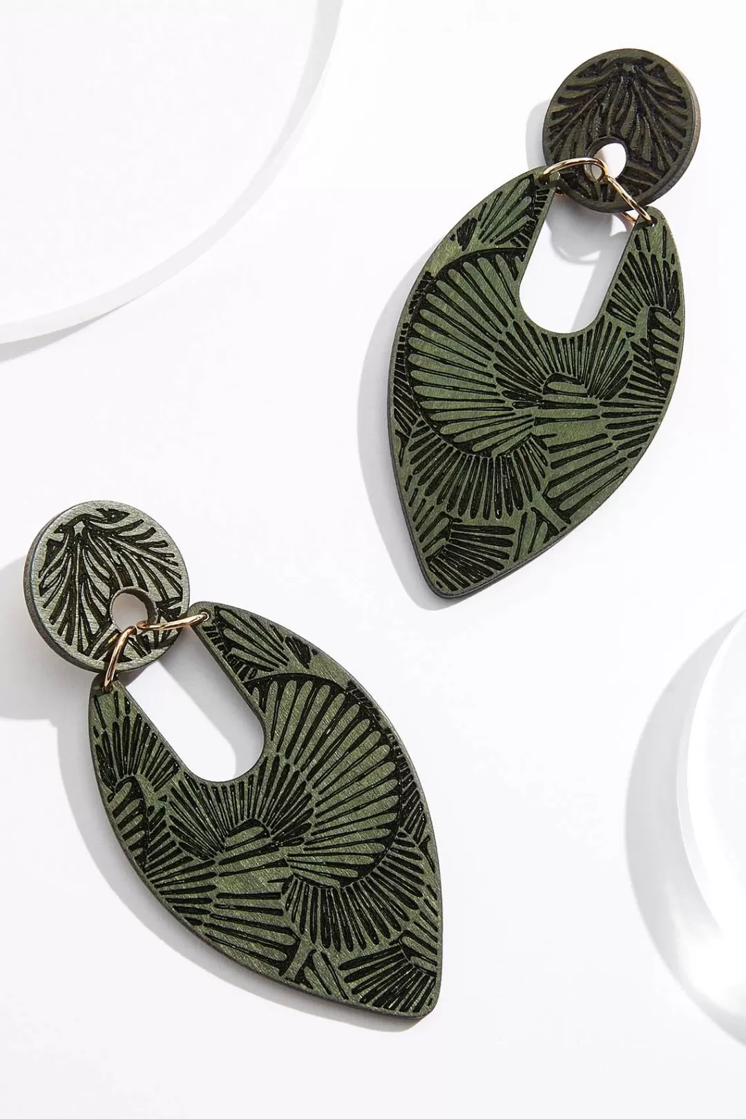 Cato Earrings | Olive Wood Pattern Earrings