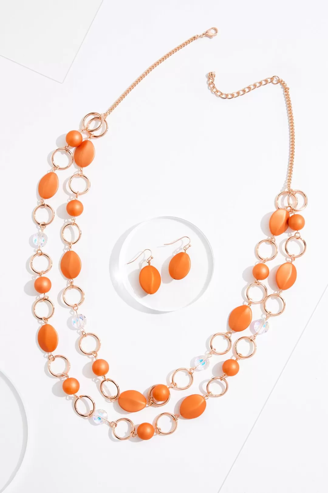 Cato Sets | Necklaces | Orange Gold Layered Long Necklace Set