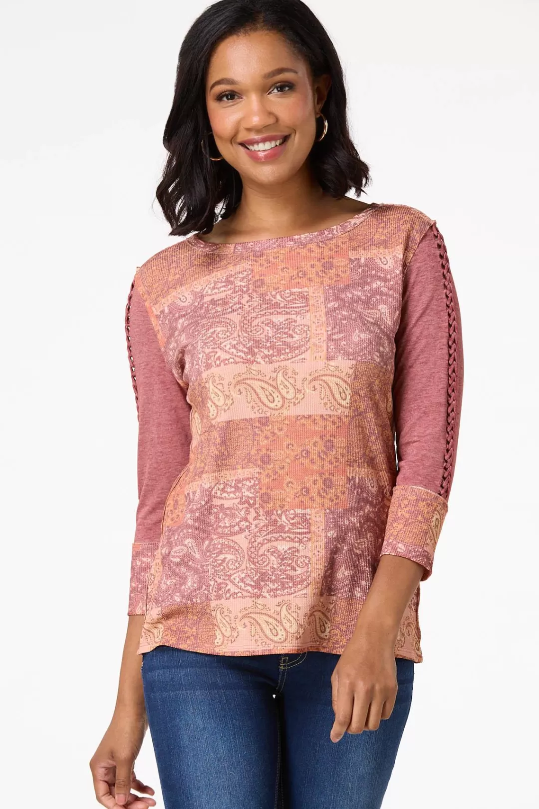 Cato Tops | Paisley Braided Sleeve Top