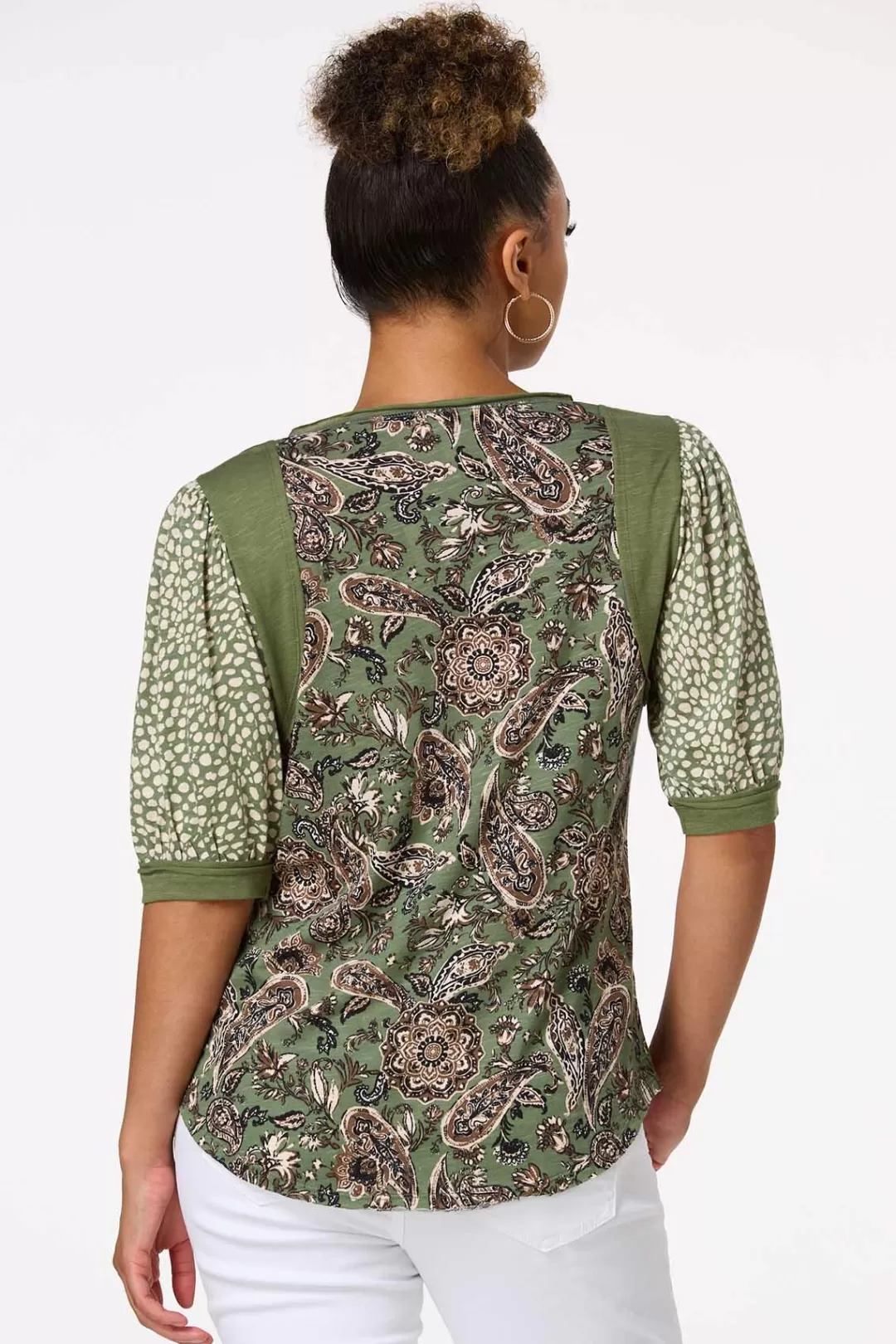 Cato Tops | Paisley Puff Sleeve Top