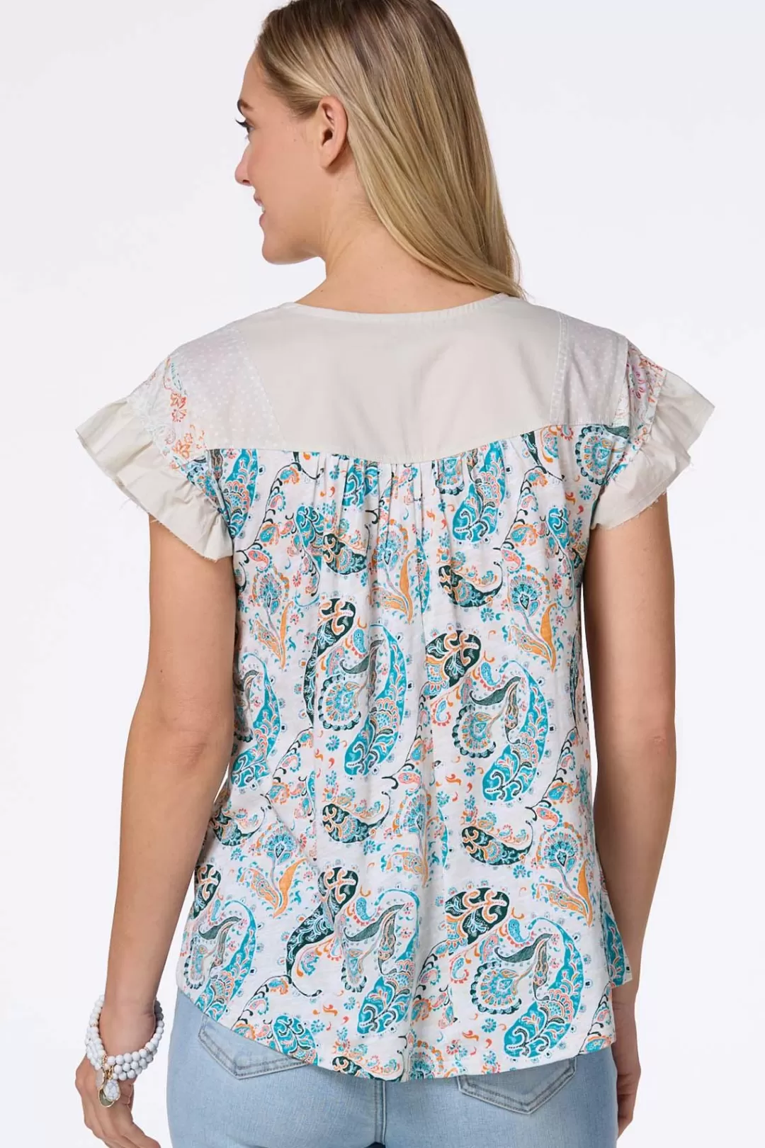 Cato Tops | Paisley Ruffled Sleeve Top