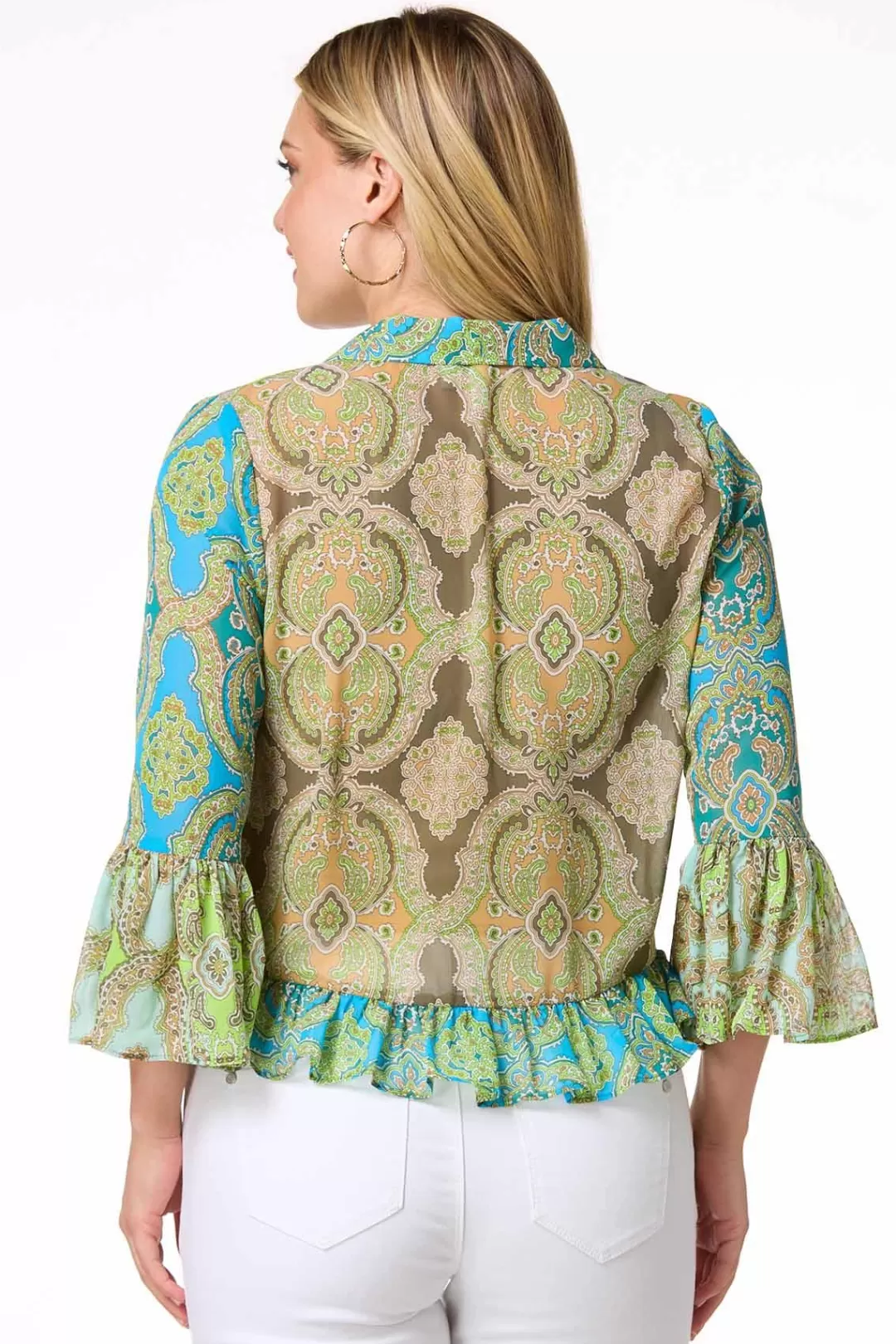 Cato Tops | Paisley Ruffled Trim Cardigan