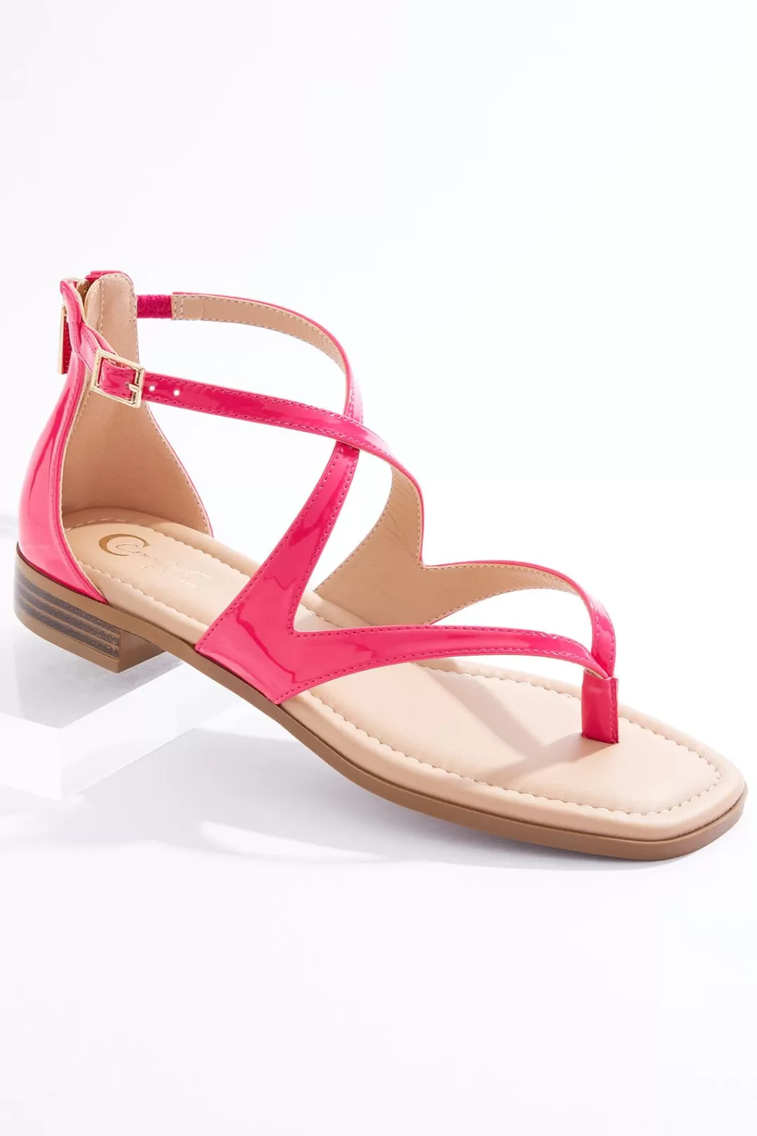 Cato Sandals | Flats | Patent Pink Strappy Thong Sandals