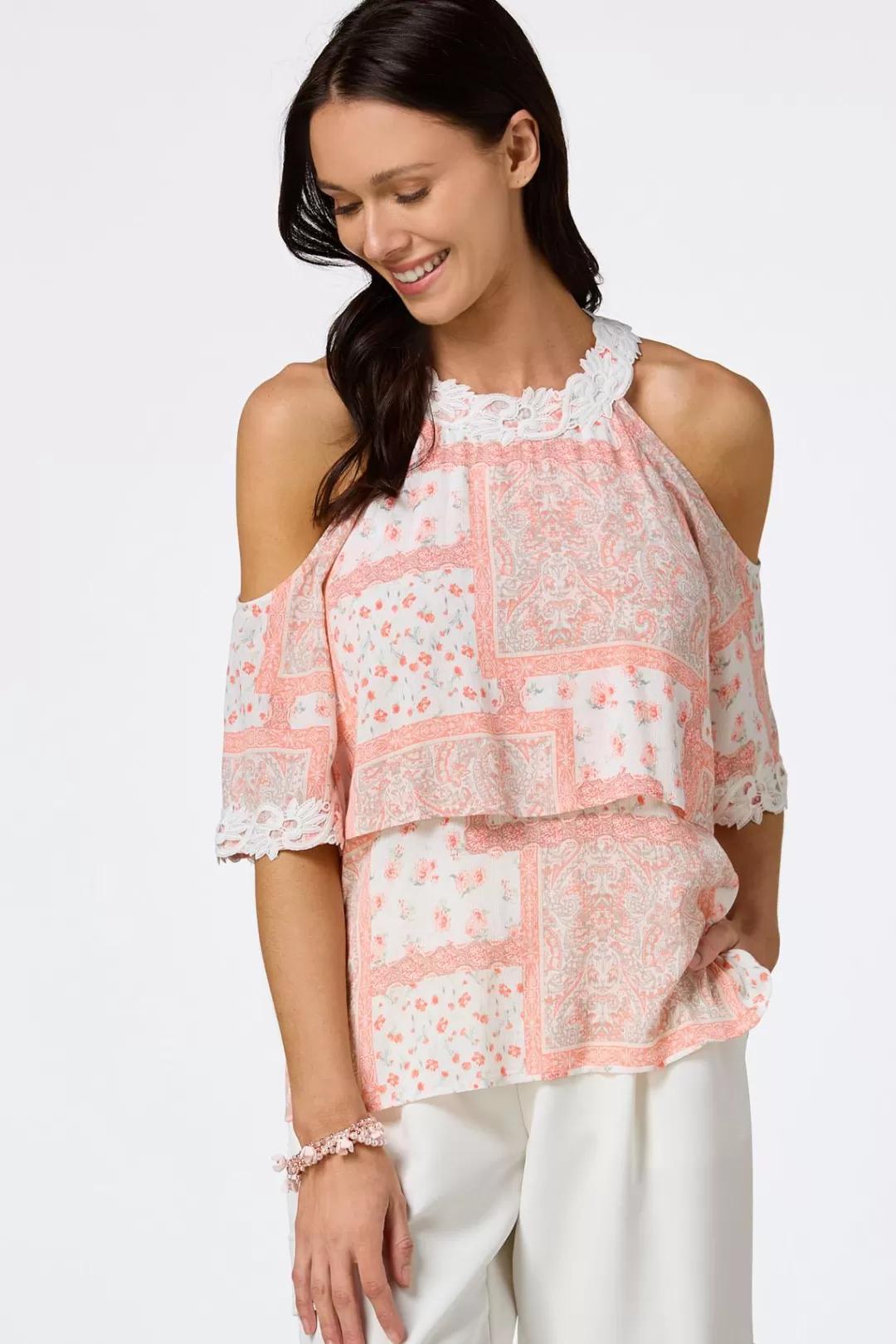 Cato Tops | Peachy Patchwork Top