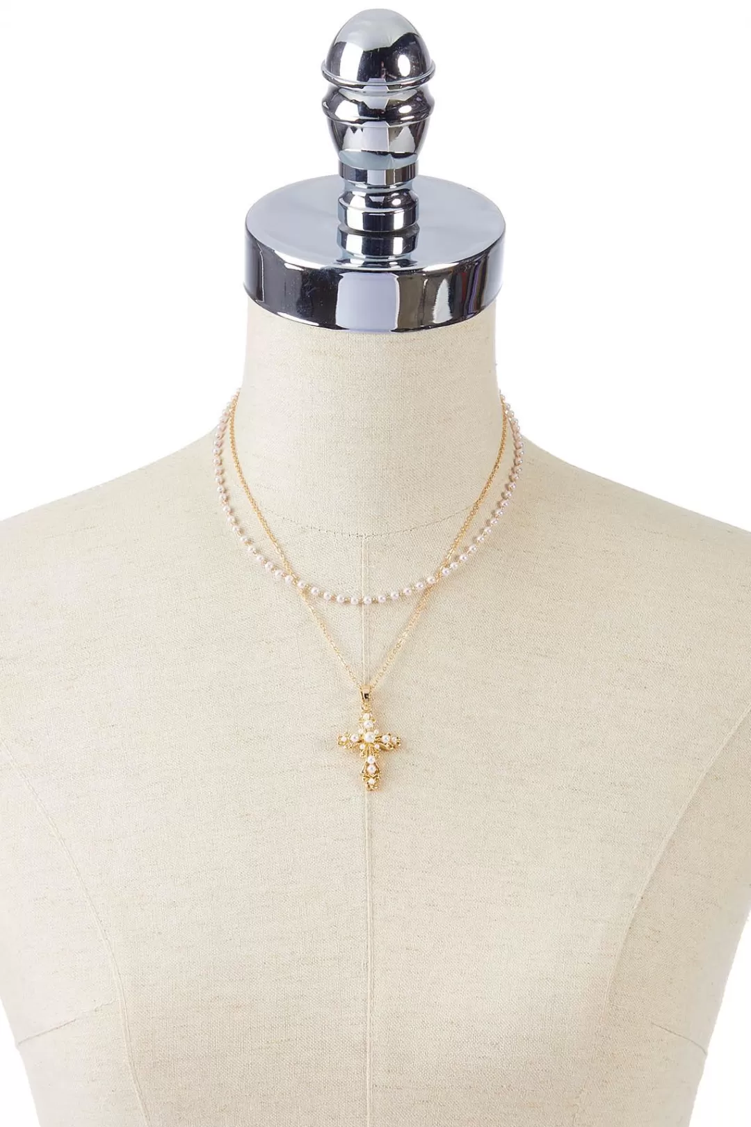 Cato Inspirational | Necklaces | Pearl Cross Pendant Layered Necklace