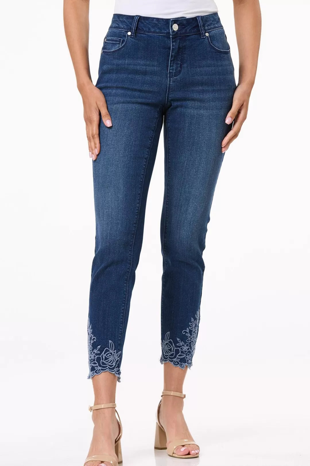 Cato Petites | Jeans | Petite Embroidered Hem Ankle Jeans