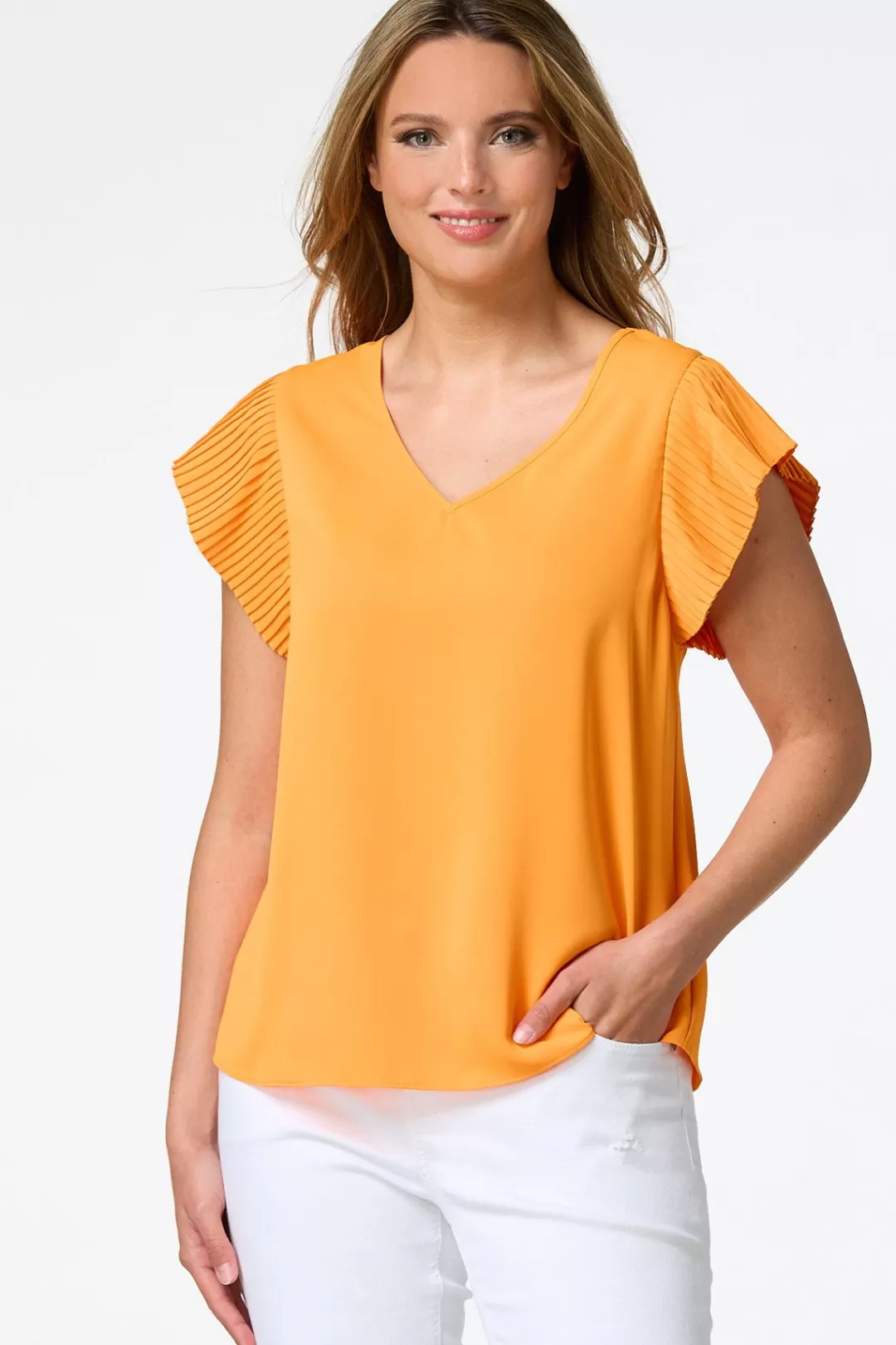 Cato Petites | Tops | Petite Solid Pleated Sleeve Top