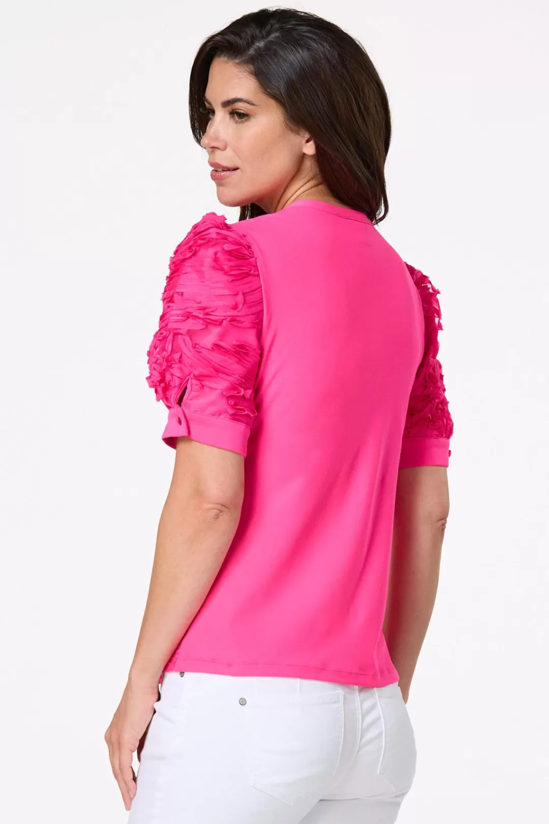 Cato Tops | Pink Textured Puff Sleeve Top