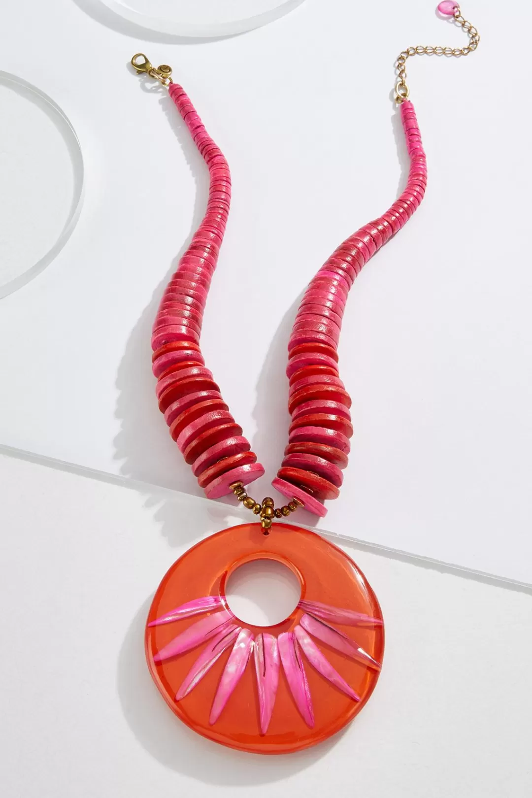 Cato Necklaces | Pink Wood Resin Pendant Necklace