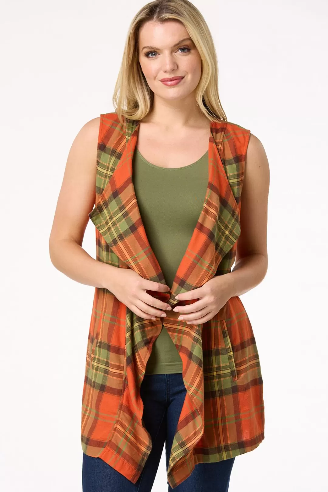 Cato Jackets & Vests | Plaid Draped Vest