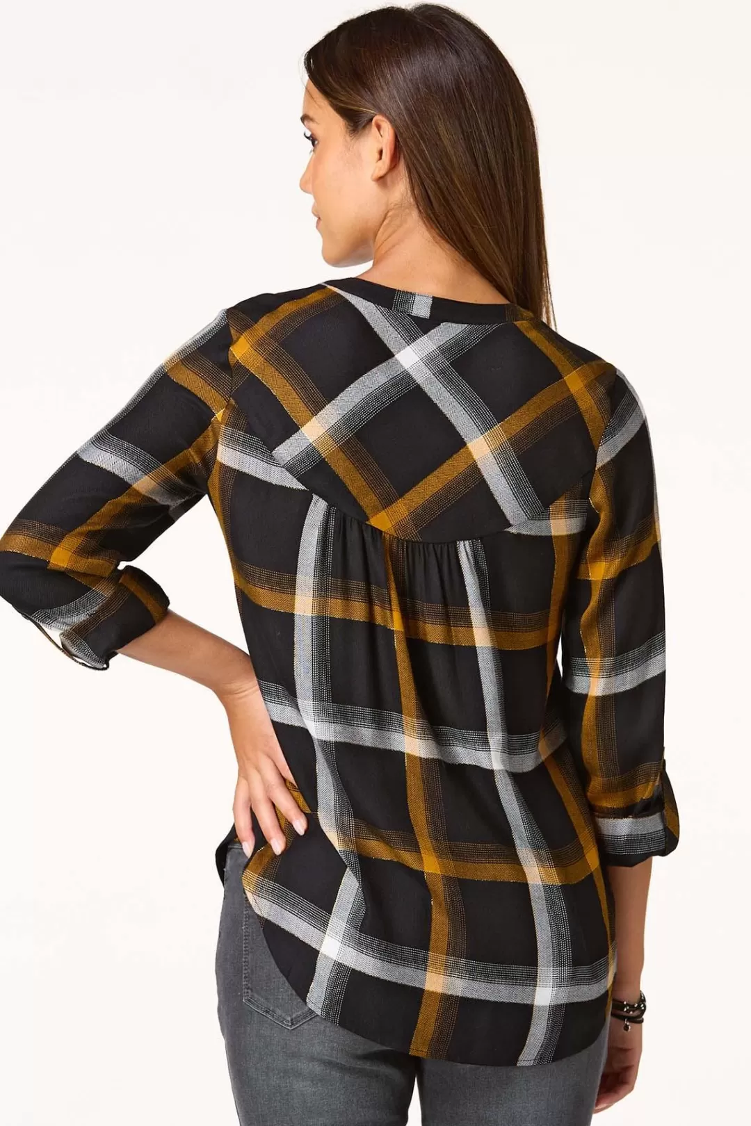 Cato Tops | Plaid Herringbone Top